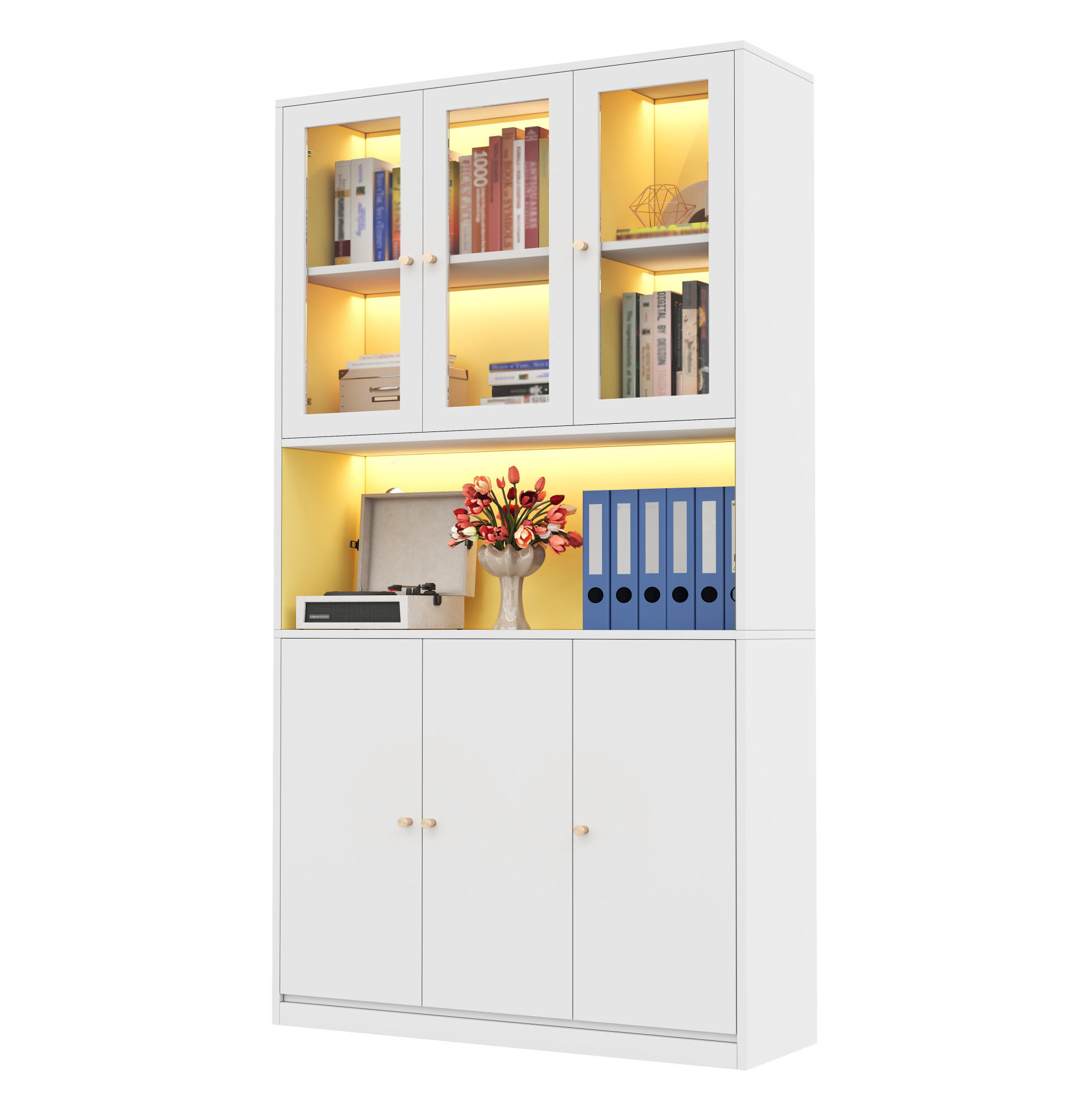 VITRINE 100/35/200 cm aus MDF mit Glasvitrine und LED-Beleuchtung Weiß - Weiß, Holzwerkstoff (100/200/35cm) - Modenvie