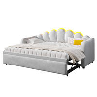 POLSTERBETT 90/200 cm in Grau mit Ausziehfunktion und LED - Grau, Holzwerkstoff/Textil (90/200cm) - WISHDOR