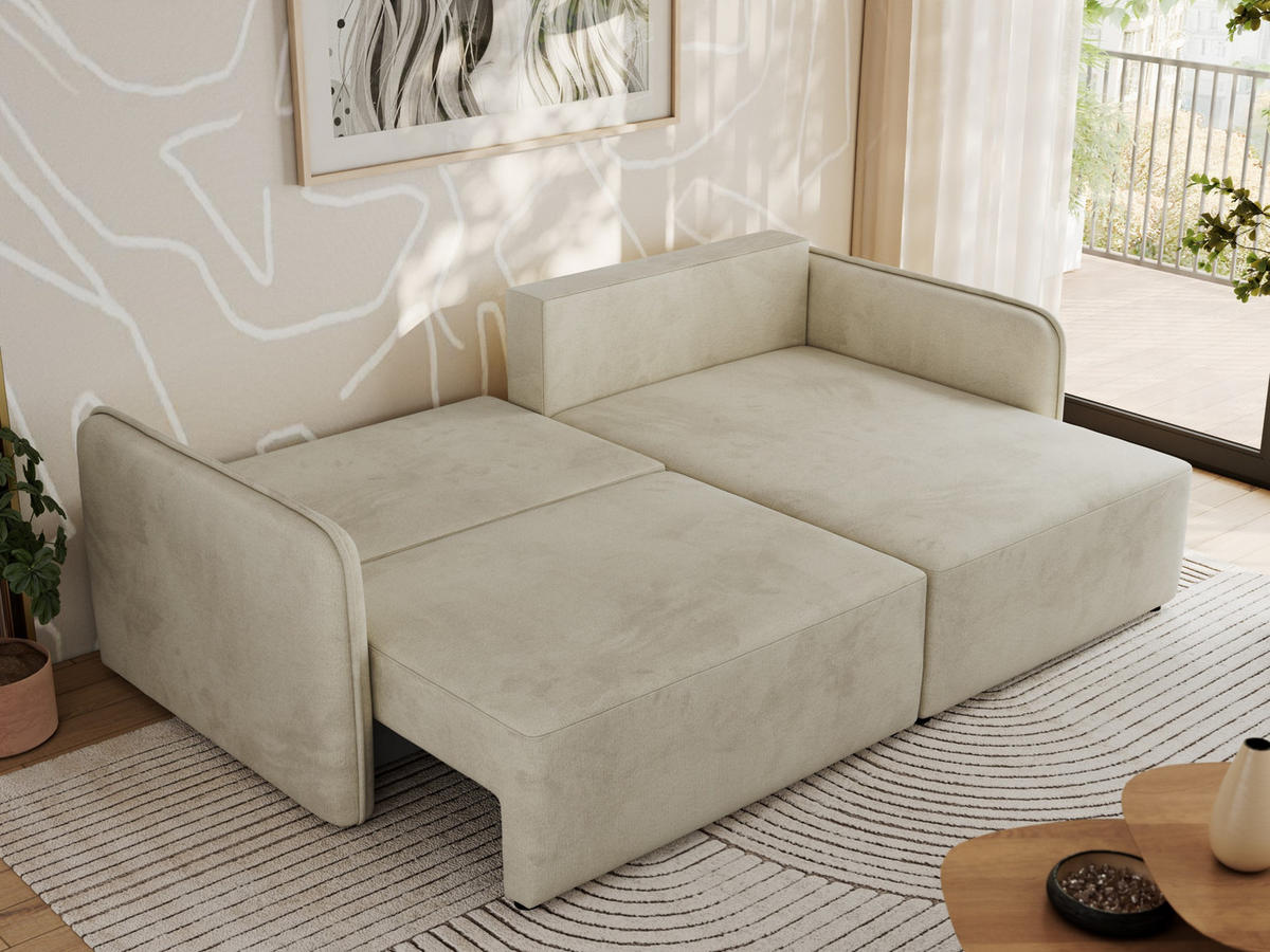 ECKSCHLAFSOFA MESTO L Beige Velvet - rechts - Beige/Schwarz, Kunststoff/Textil (147/227cm) - MKS