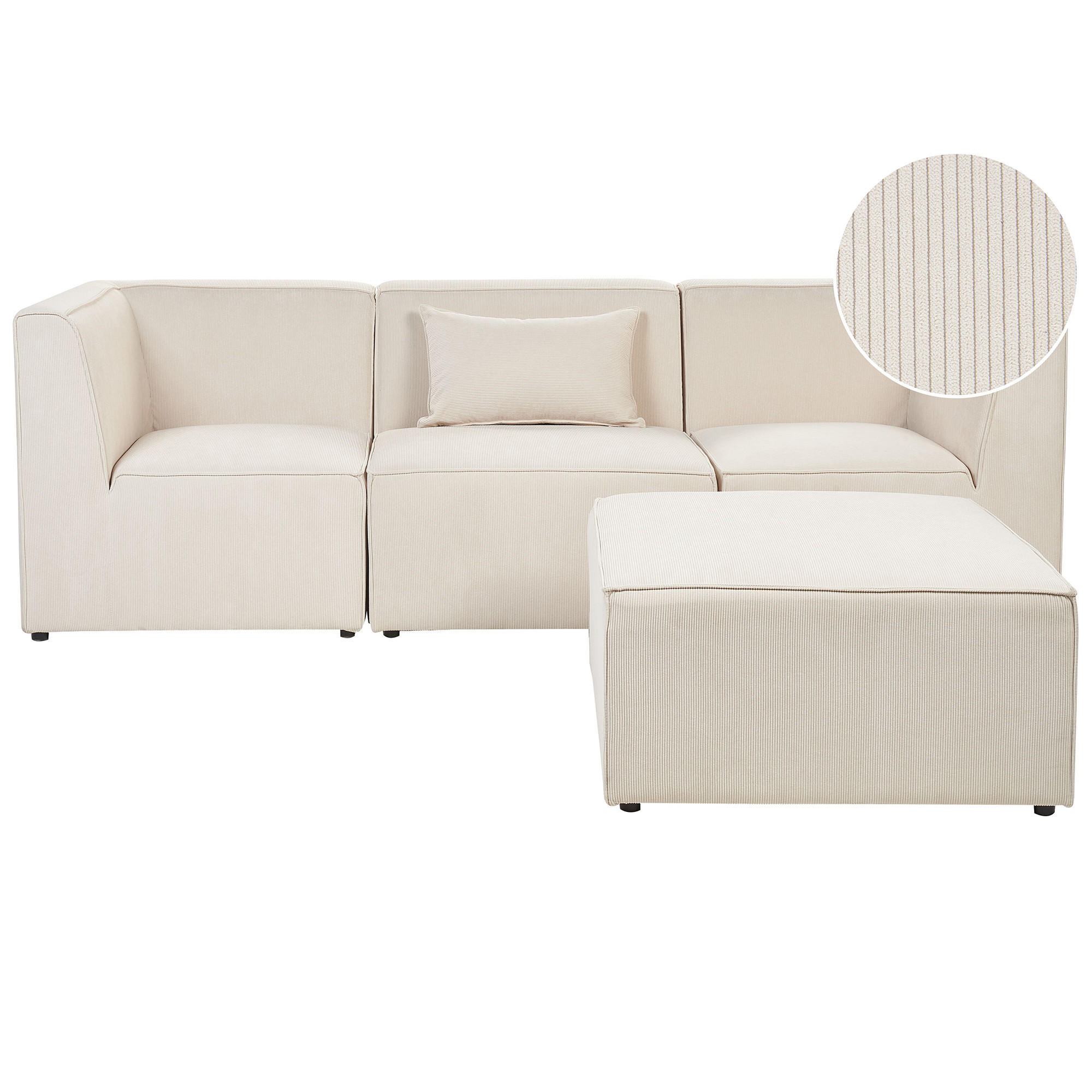 3-SITZER-SOFA Cord hellbeige mit Ottomane Lemvig - Beige, Textil (250/78/83cm) - Beliani