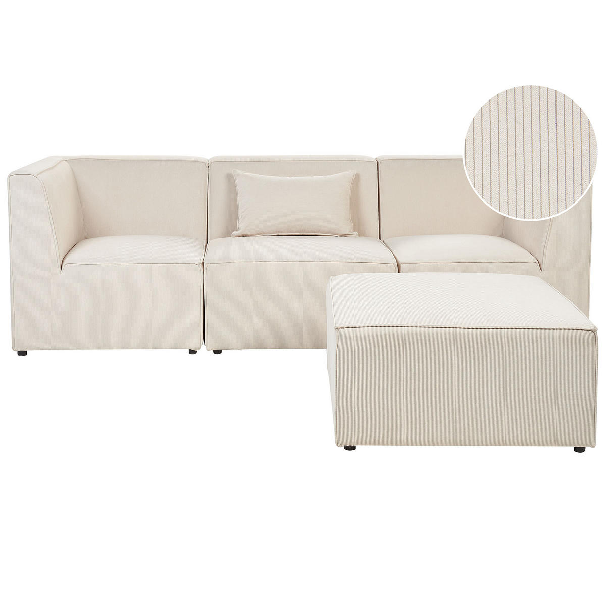 3-SITZER-SOFA Cord hellbeige mit Ottomane Lemvig - Beige, Textil (250/78/83cm) - Beliani