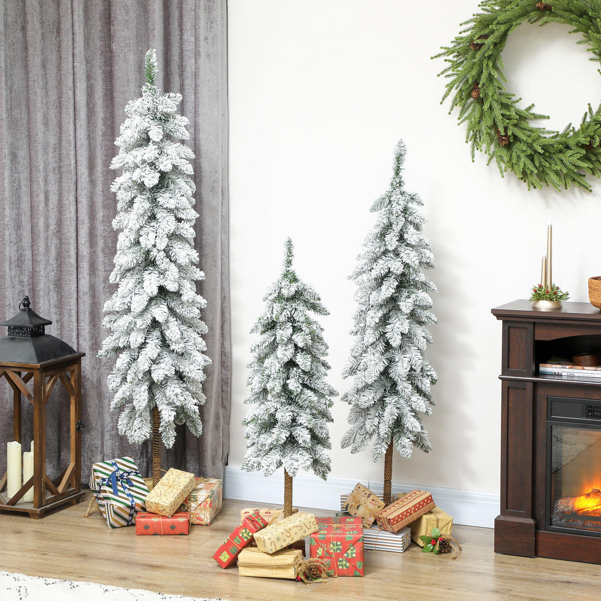 KÜNSTLICHER-WEIHNACHTSBAUM 3er-set mit Schnee 90/120/150 cm mit Metallständer - Grün, Kunststoff (150cm) - HOMCOM