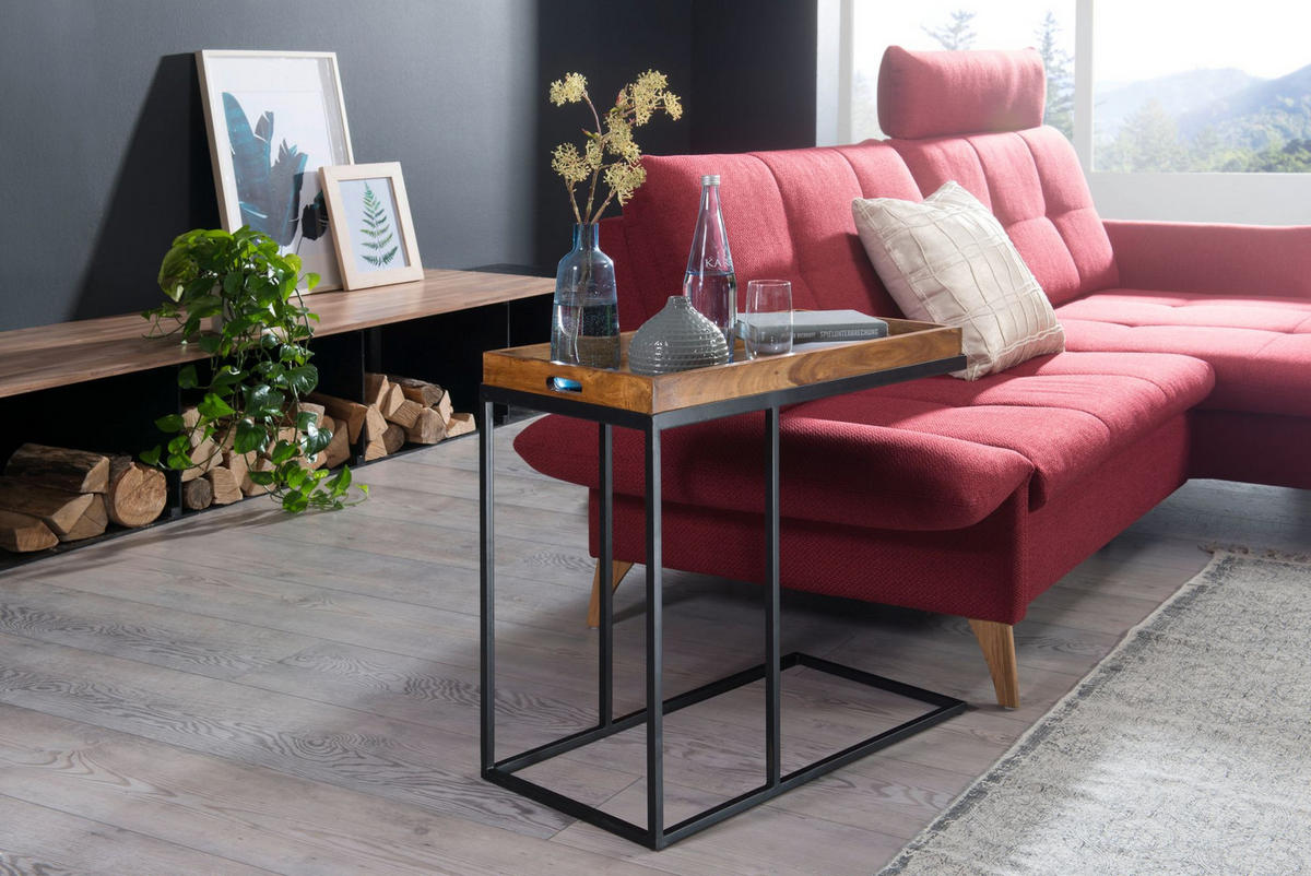 BEISTELLTISCH – Massivholz Metall platzsparend vielseitig - Schwarz/Braun, Holz/Metall (34/70/65cm) - KADIMA DESIGN