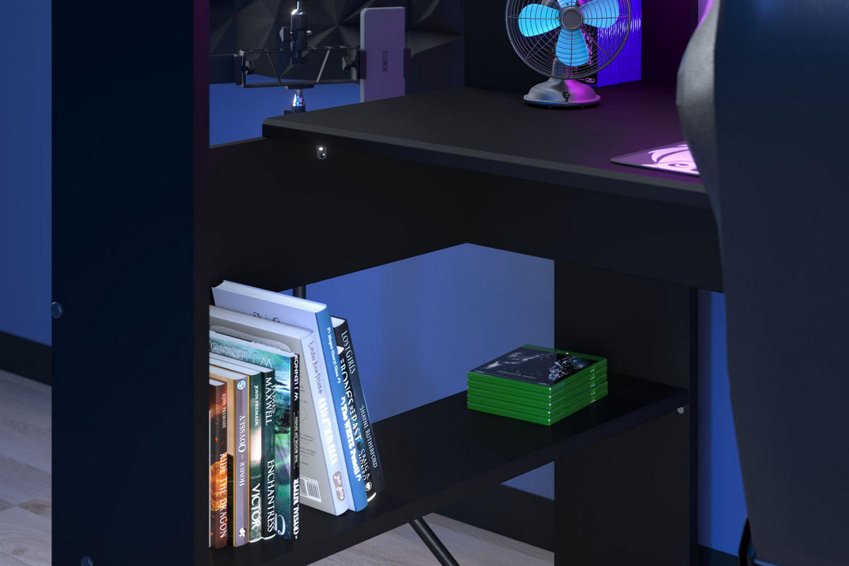 GAMING-HOCHBETT Parisot Online 1 mit LED+USB 90x200 Holzdekor Schwarz - Schwarz, Kunststoff (90/200cm) - 58aufmkessel