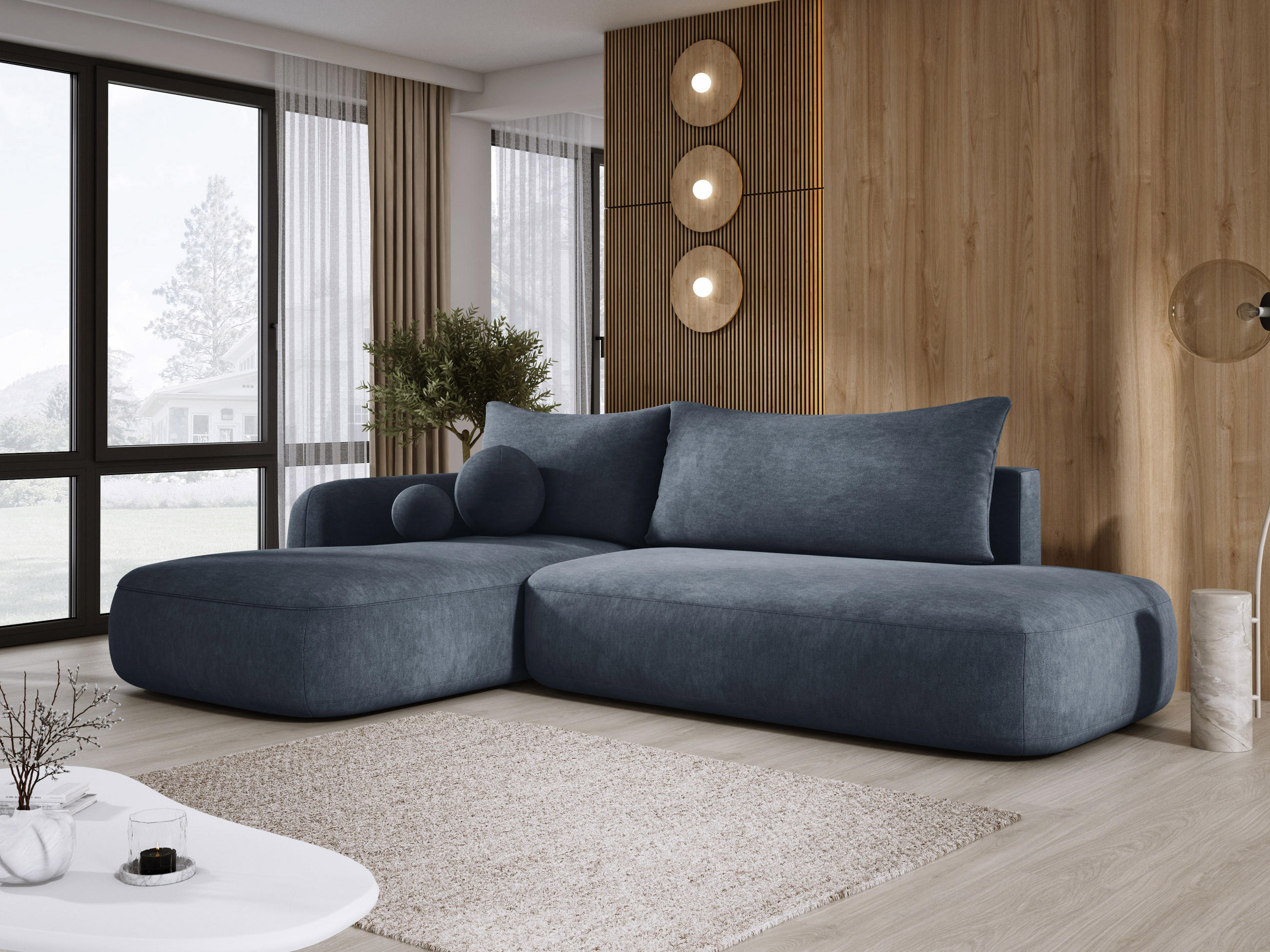 ECKSOFA BABU Mit Bettfunktion – Moderne Polsterecke Für Wohnzimmer Funktionales Schlafsofa Im Stoff CLOUD, 300x105x60cm, Linke, Graphit - Schieferfarben, Holz/Textil (190/300cm) - DomoHome