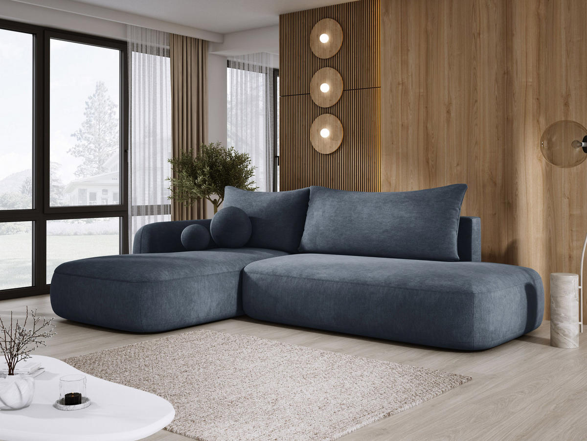 ECKSOFA BABU Mit Bettfunktion – Moderne Polsterecke Für Wohnzimmer Funktionales Schlafsofa Im Stoff CLOUD, 300x105x60cm, Linke, Graphit - Schieferfarben, Holz/Textil (190/300cm) - DomoHome