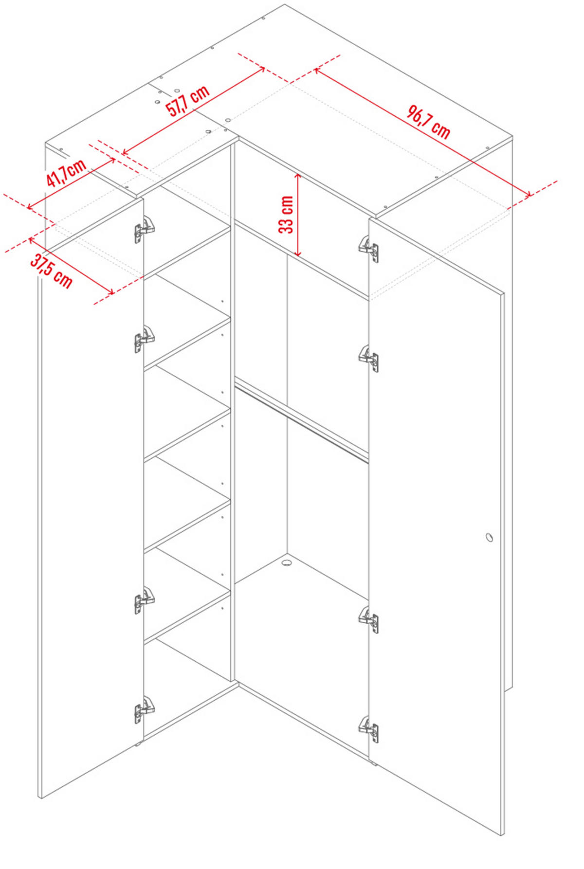 ECKKLEIDERSCHRANK SPOT - Weiß, Holzwerkstoff (105/210/100cm)