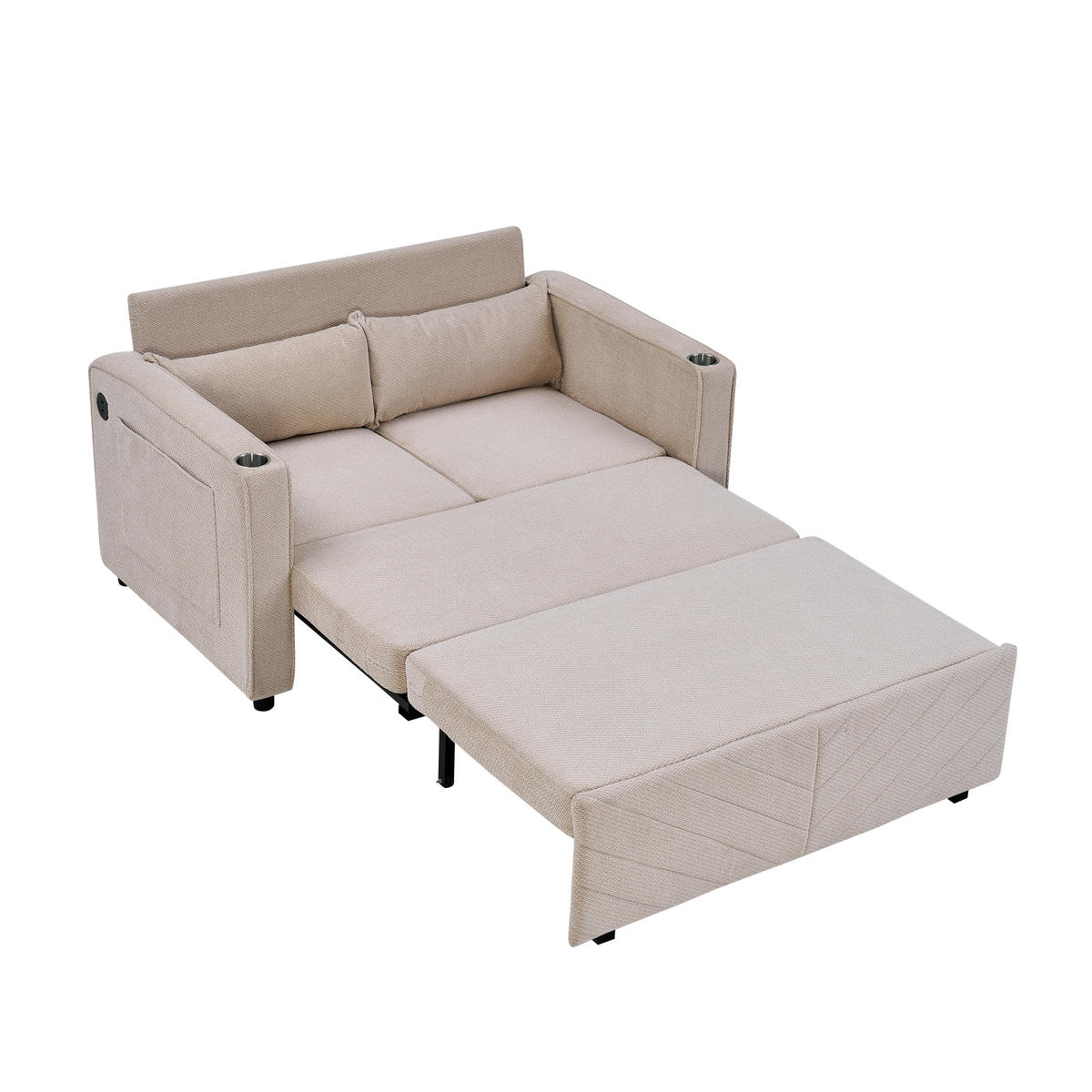 SCHLAFSOFA aus Holz und Stoff mit USB-Anschluss und Ausziehfunktion Beige - Beige, Holz (134/73/195cm) - Modenvie