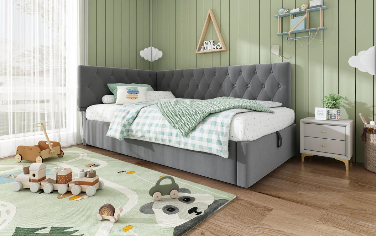 POLSTERBETT 90/190 cm Grau aus Samt mit Stauraum - Grau, Textil (90/190cm) - OKMYHOME