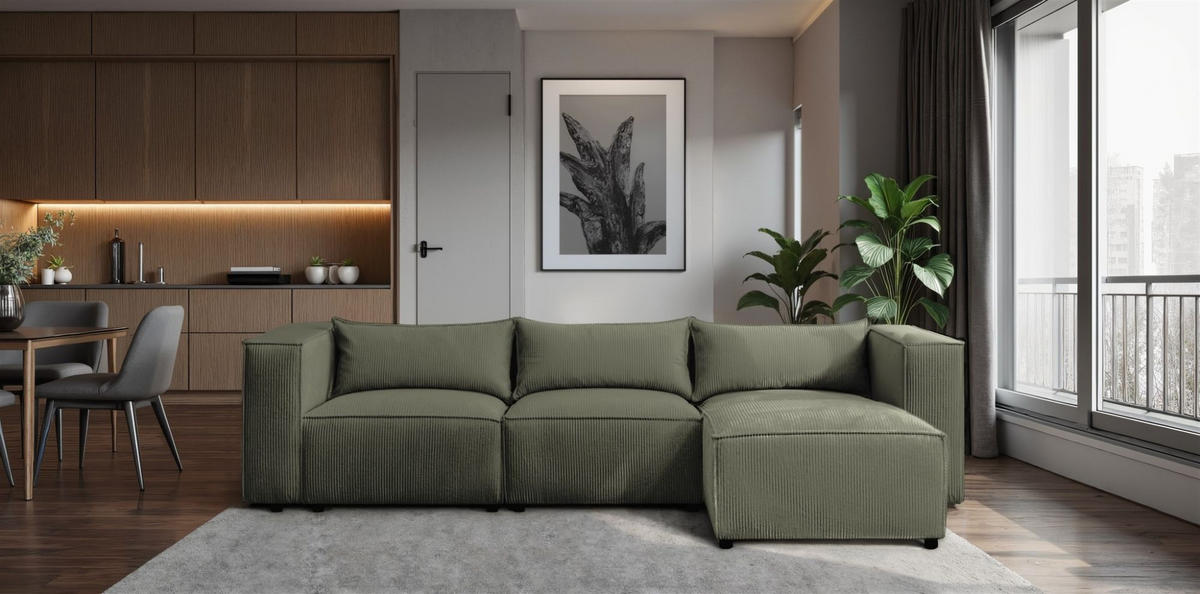 ECKSOFA Nevio - Grün, Holzwerkstoff/Textil (290/185cm) - Fun Möbel