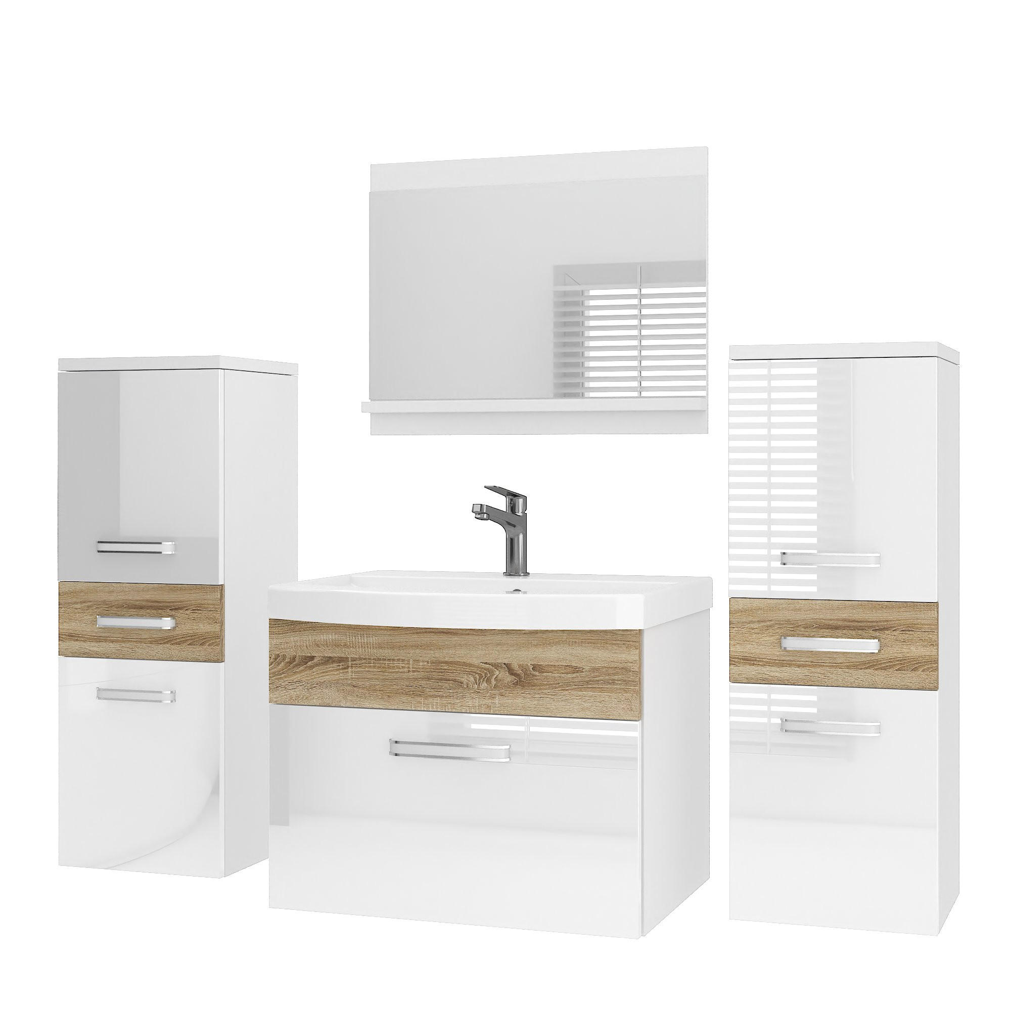 BADMÖBEL Badezimmer SET PRI PM4, Weiß/Sonoma Eiche Hochglanz, 120 cm - Weiß/Sonoma Eiche, Holz (38.7/113.5/120cm) - B BELINI GROUP