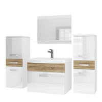 BADMÖBEL Badezimmer SET PRI PM4, Weiß/Sonoma Eiche Hochglanz, 120 cm - Weiß/Sonoma Eiche, Holz (38.7/113.5/120cm) - B BELINI GROUP