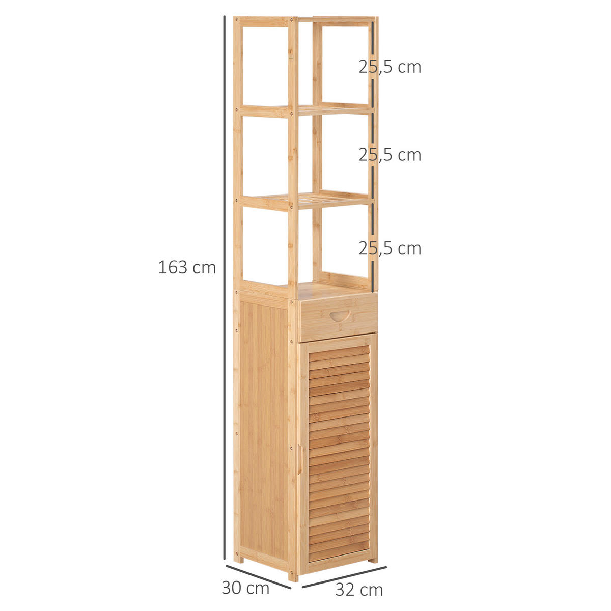 HOCHSCHRANK aus Bambus, 32 x 30 x 163 cm Naturholz - Naturfarben, Naturmaterialen (32/163/30cm) - Kleankin