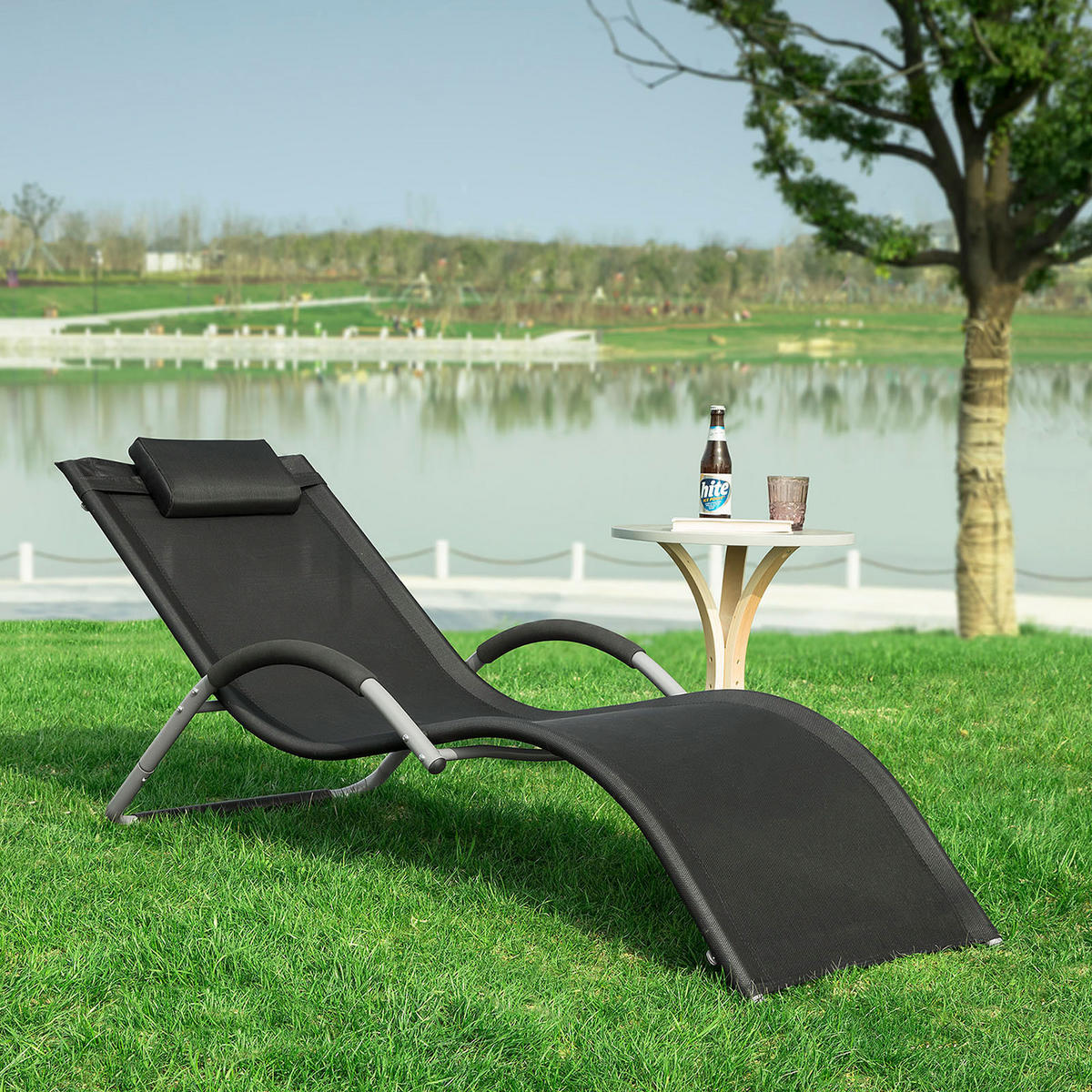 SONNENLIEGE Schwarz - Schwarz, Metall (63/67/172cm) - SoBuy