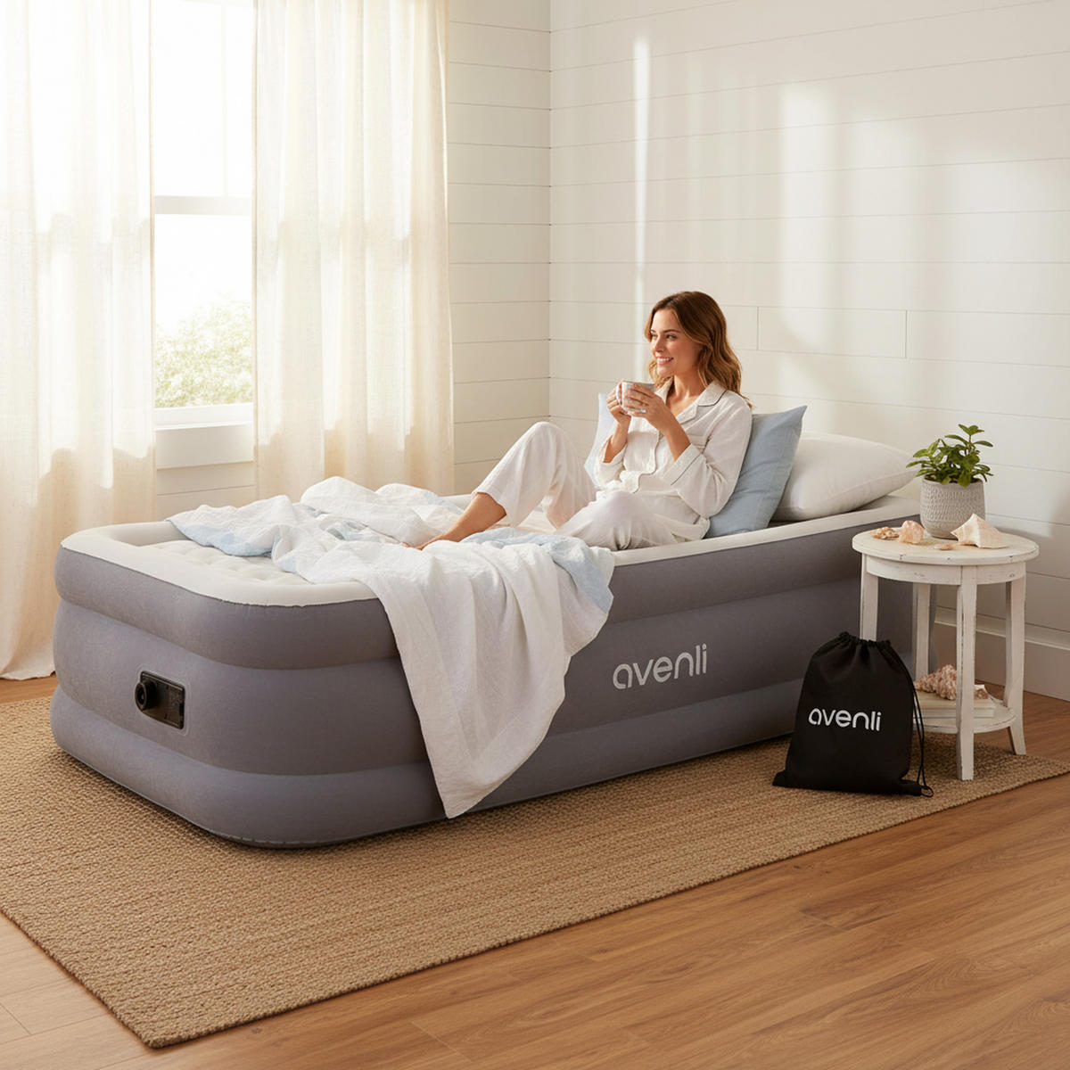 LUFTBETT Luftmatratze selbstaufblasend 191 x 99 x 46 cm mit integrierter Pumpe - Grau, Kunststoff (99/191cm) - Avenli