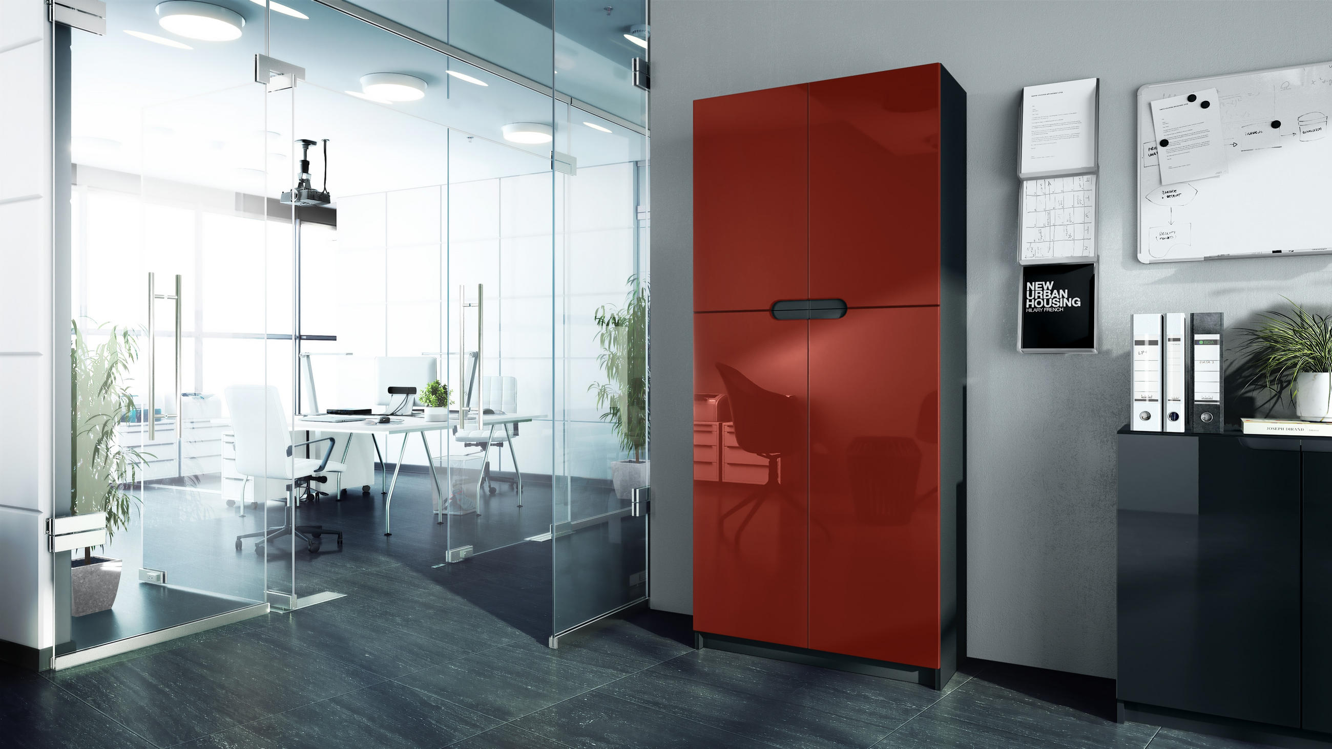 BÜROSCHRANK Logan Fronten in Bordeaux Hochglanz - Bordeaux, Holzwerkstoff (82/185/37cm) - Vladon