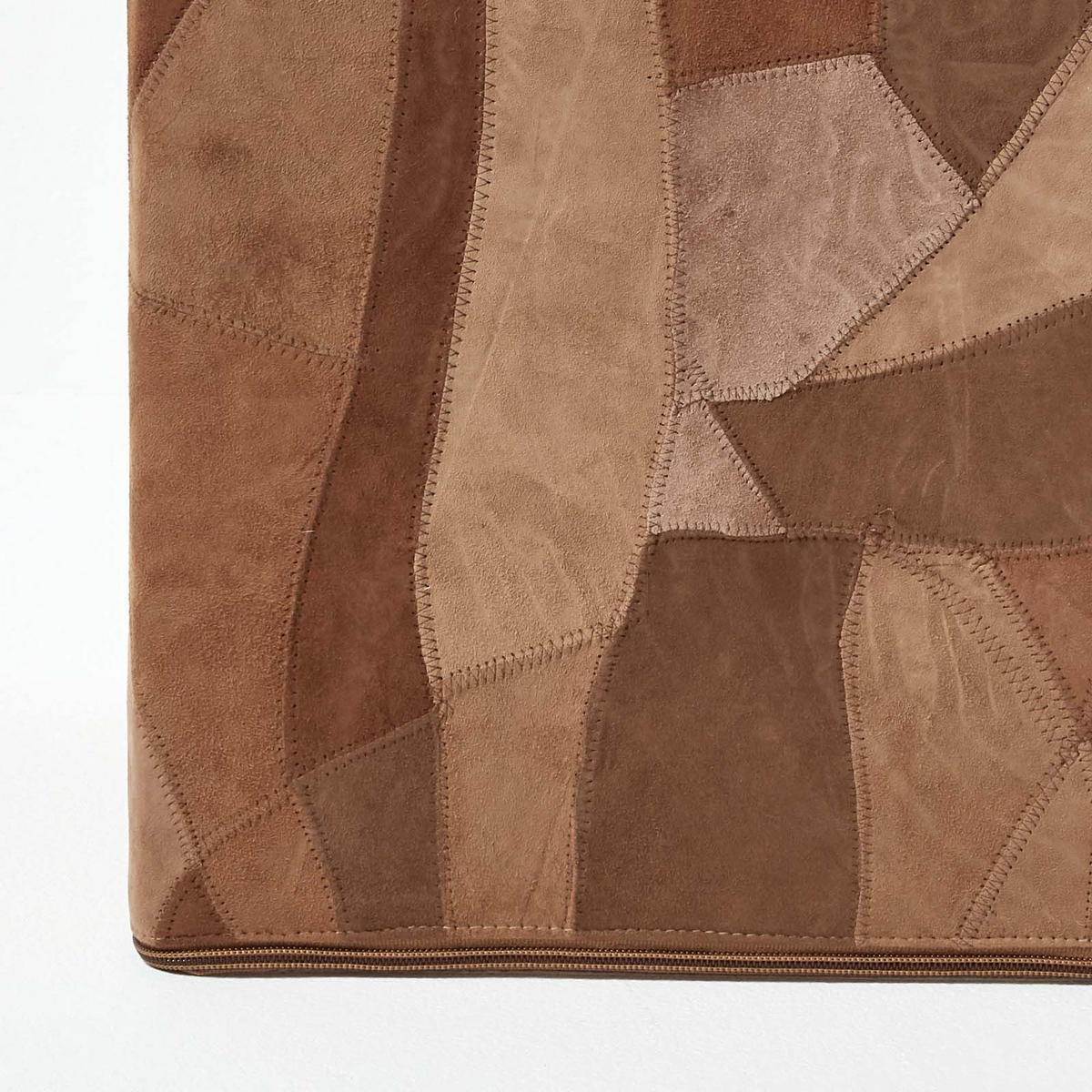 PATCHWORK-HOCKER Leder braun, Sitzwürfel 36/36/38 cm - Braun, Leder (36/38/36cm) - Homescapes