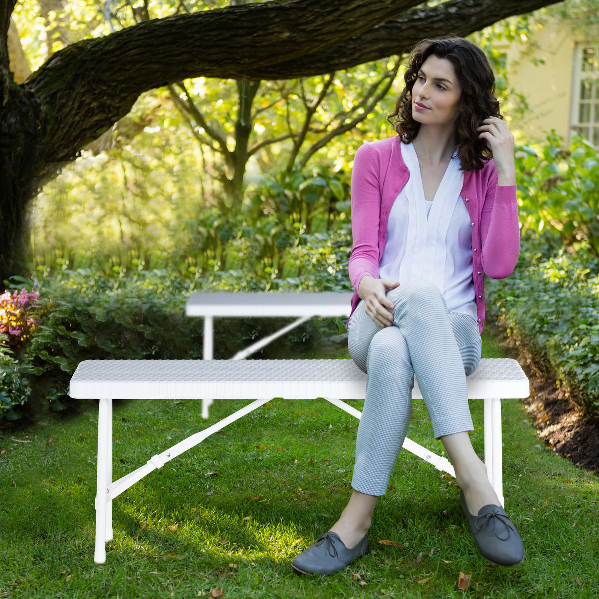 BIERBANK-SET - Weiß, Kunststoff/Metall - Relaxdays