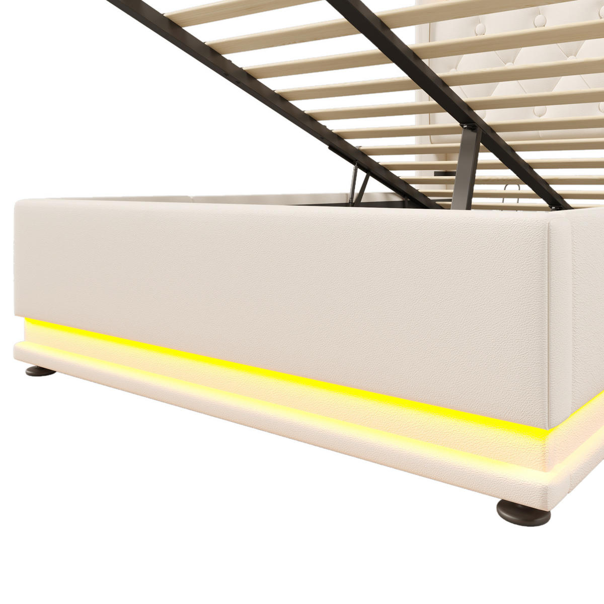 POLSTERBETT 90/200 cm weiß aus PU mit LED und Bettkasten - Weiß, Kunststoff (90/200cm) - OKMYHOME