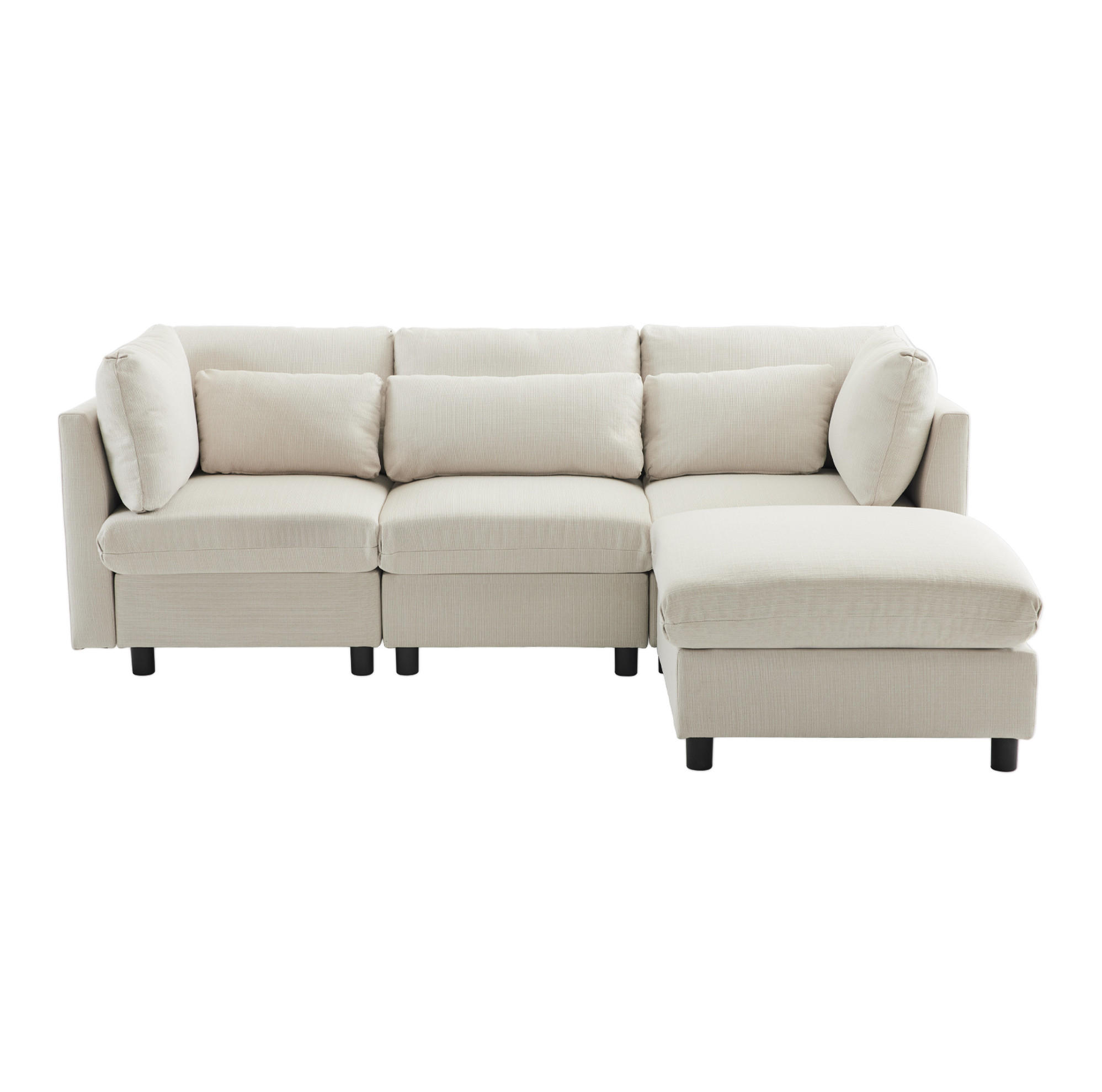 ECKSOFA 220/83/81 cm beige aus Leinen mit Fußhocker - Beige, Textil (83/220cm) - OKWISH
