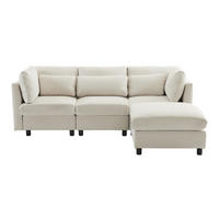 ECKSOFA 220/83/81 cm beige aus Leinen mit Fußhocker - Beige, Textil (83/220cm) - OKWISH