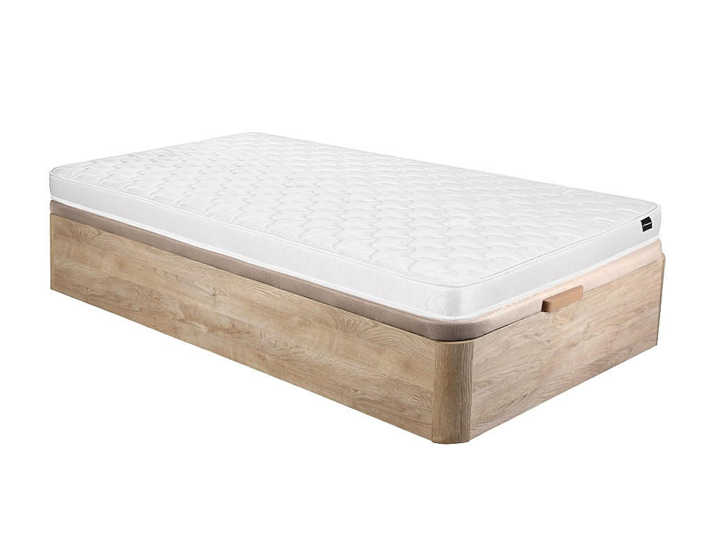 MATRATZE und Bettgestell mit Lattenrost und Bettkasten - 1 Person - stoff - naturfarben hell Danae - Naturfarben, Holz/Holzwerkstoff (90/190cm) - Vente-Unique