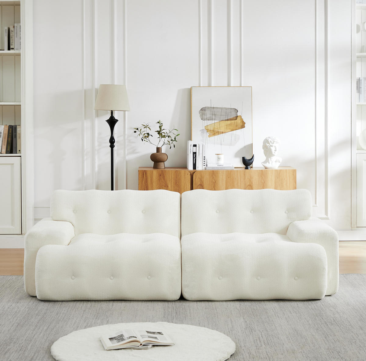 SOFA Zweisitzer modular 224 x 104 cm Chenille Beige - Weiß, Holzwerkstoff (104/66/224cm) - Meubliv