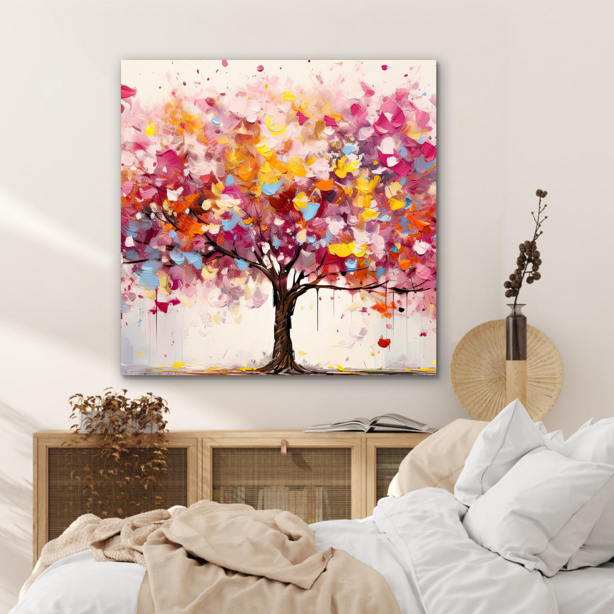 KOVOVÝ OBRAZ Akvarel - Strom - Umenie - Abstraktné 90x90 cm - viacfarebná, kov (90/90cm) - MuchoWow