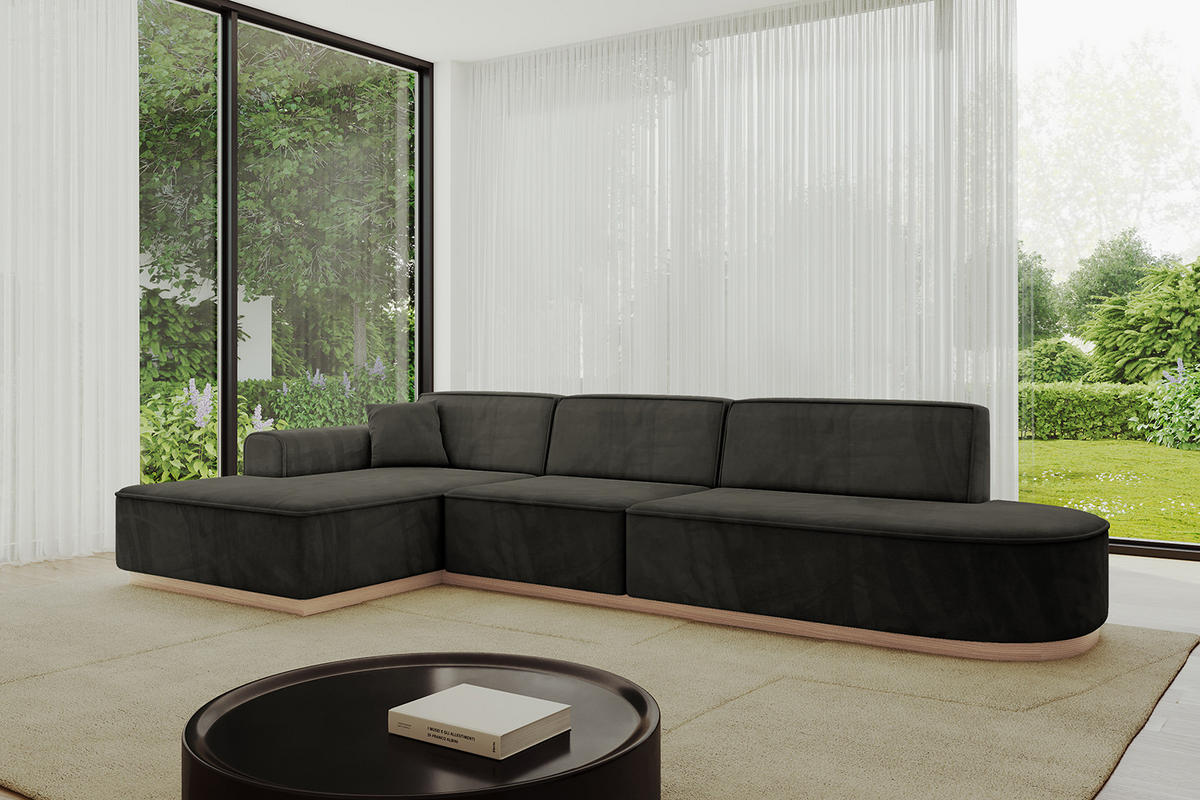 ECKSOFA Ottomane Links IREA-L2 - 327x165x80 cm Schwarz - Schwarz, Holzwerkstoff/Textil (327/165cm) - ALTDECOR
