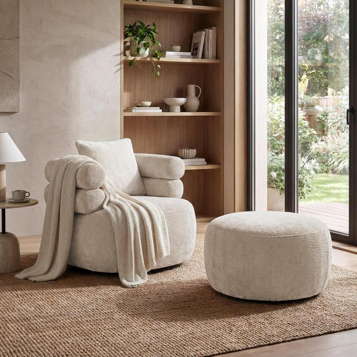 SESSEL Nano, Drehsessel mit runder Form, Beige - Beige, Textil (95/75/95cm) - Beautysofa