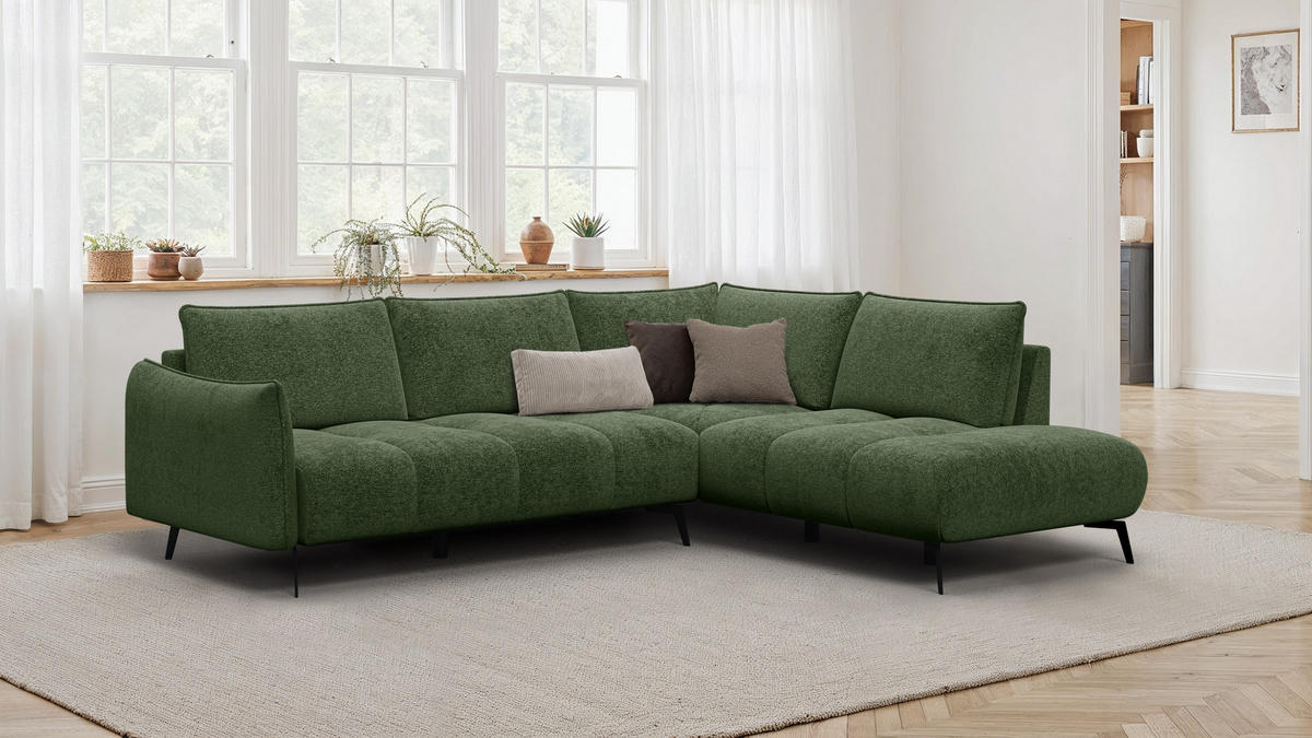 ECKSOFA AERA 5-Sitzer rechts, dunkelgrün - Dunkelgrün/Schwarz, Holz/Textil (268/206cm) - Courtois Laville