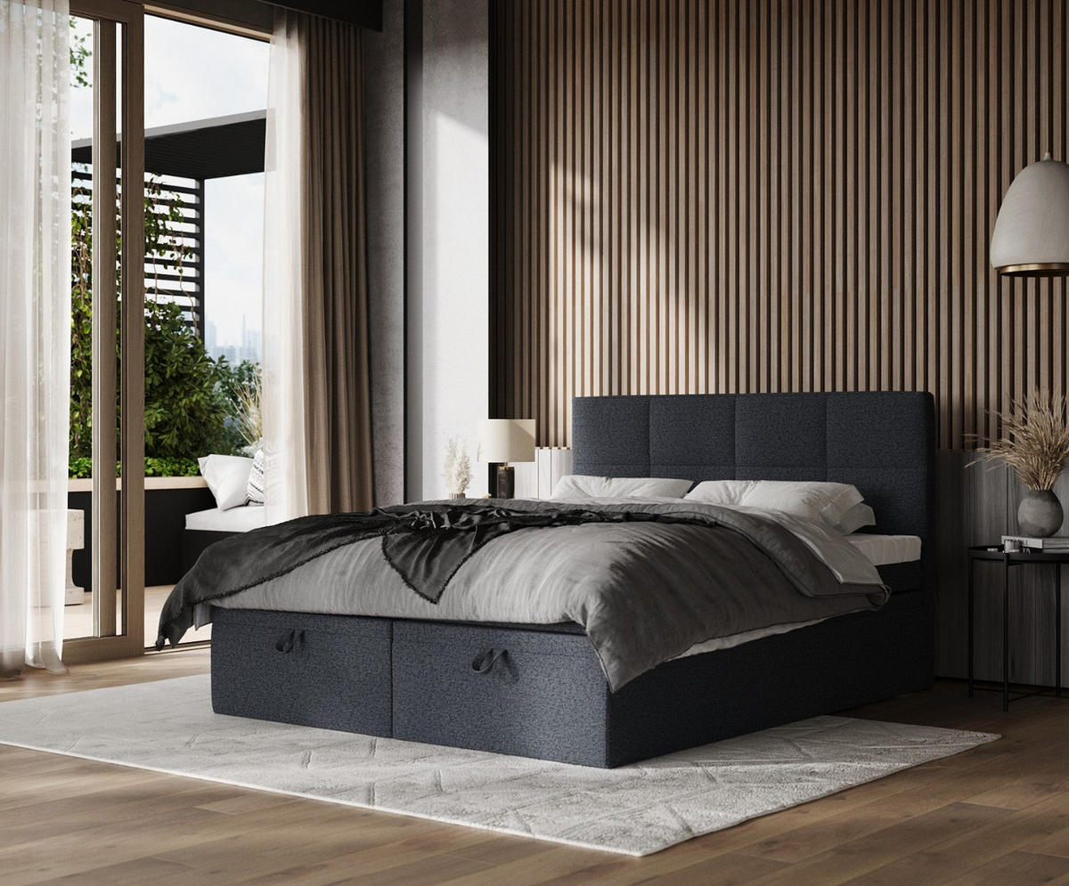 BOXBETT Tessa 140/200 cm Anthrazit im Riva Stoff - Anthrazit/Schwarz, Holz/Holzwerkstoff (140/200cm) - AltaBeds