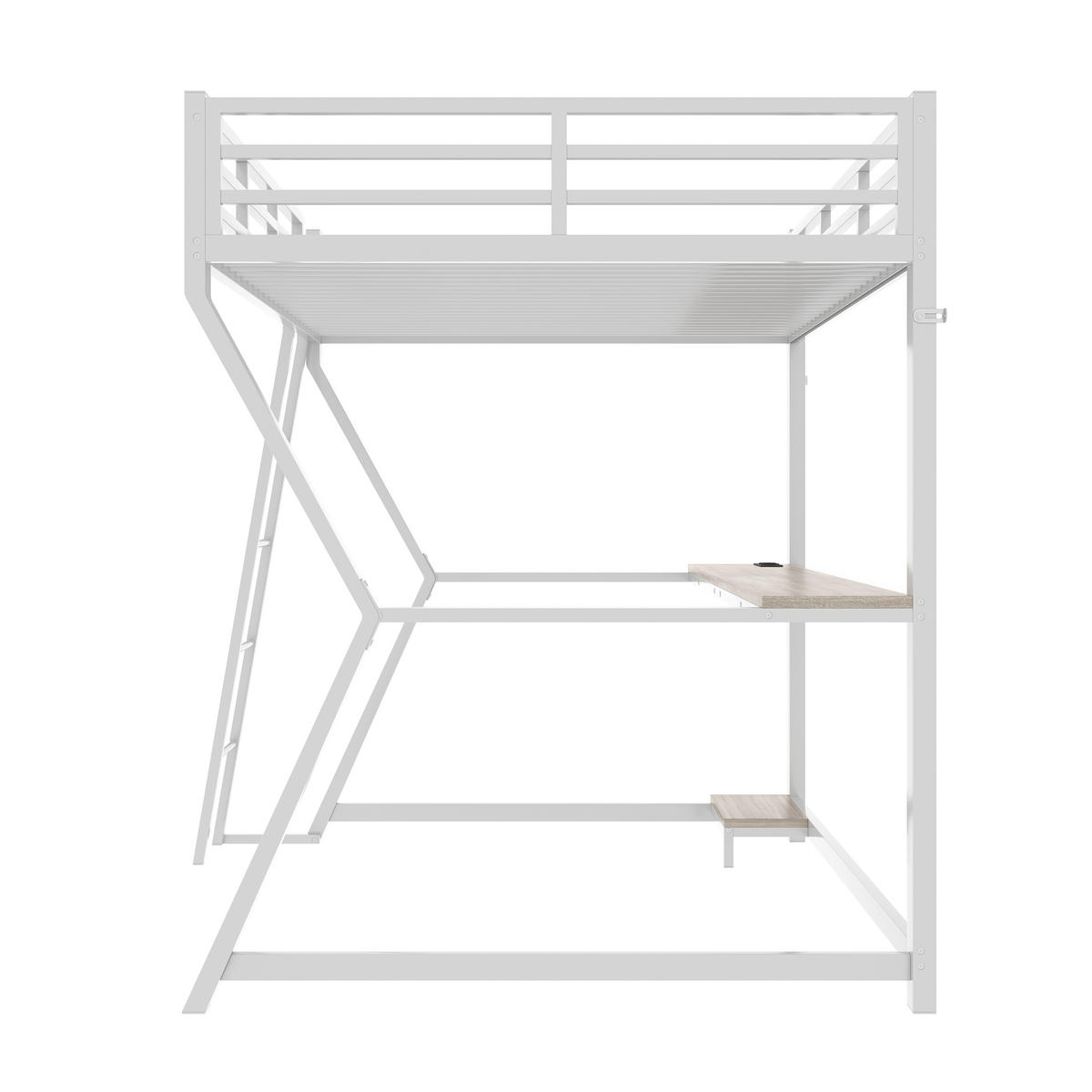 HOCHBETT 90/200 cm in Weiß mit LED, Schreibtisch, Steckdose, USB und Ablage - Weiß, Holzwerkstoff/Metall (90/200cm) - STILVORA