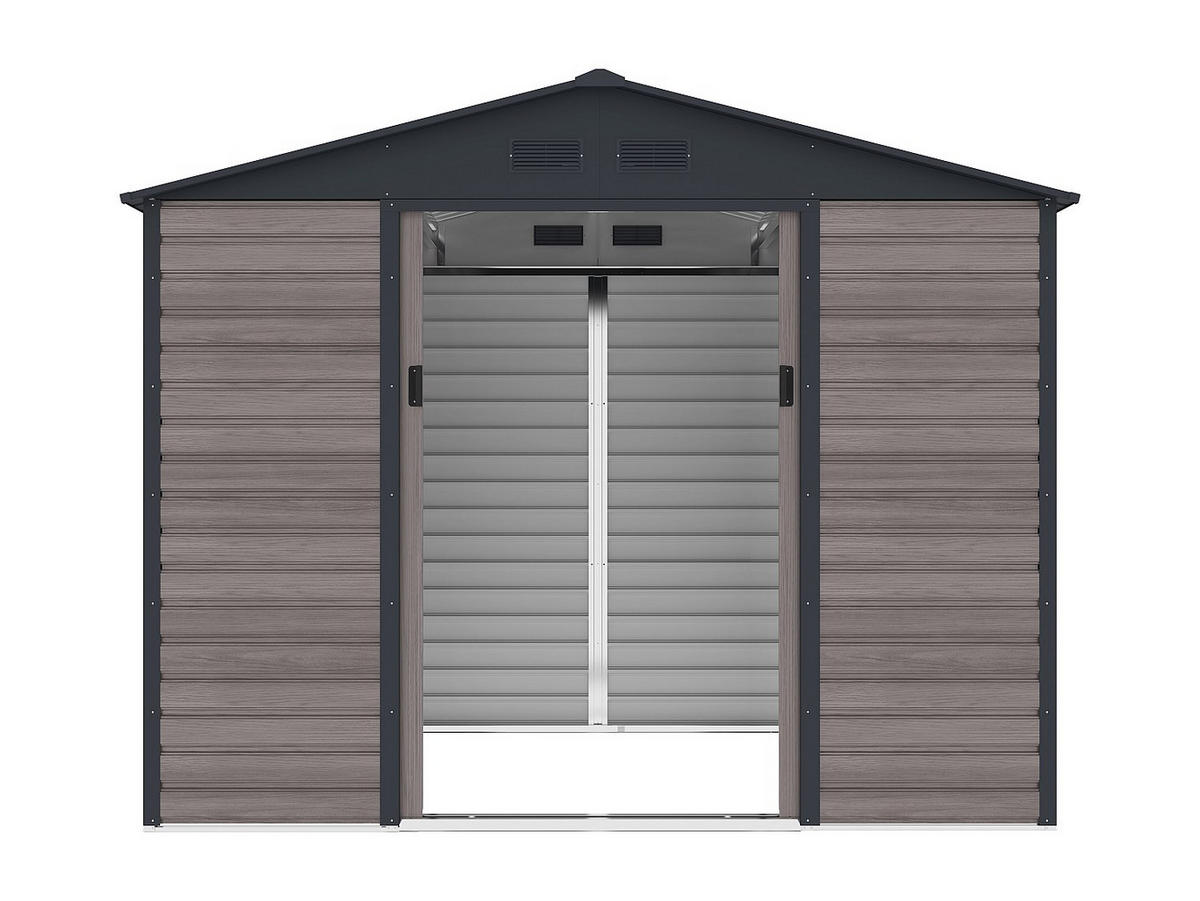 SCHREBERGARTENHAUS - 267 cm x 181 cm - metall - anthrazitgrau, naturfarben dunkel Adelmo - Grau, Metall (267/221/181cm) - Vente-Unique