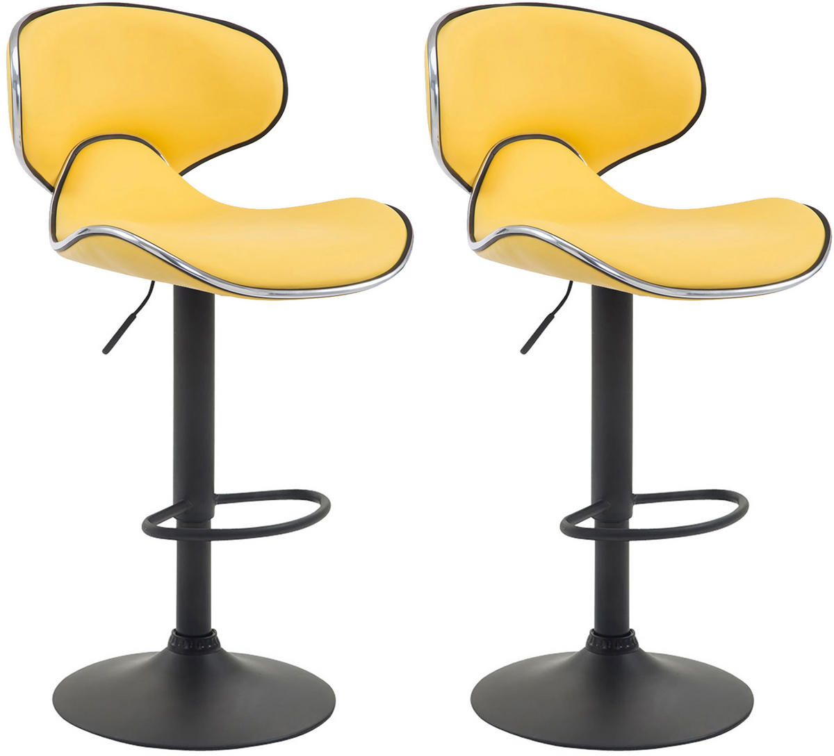 BARHOCKER 2er Set Las-Mallorcas Kunstleder schwarz gelb - Gelb/Schwarz, Kunststoff/Metall (46/108/49cm) - TPFLiving
