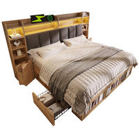 SYSTEMBETT 160/200 cm mit LED-Beleuchtung, USB-Anschlüssen, Stauraum und Rollschubladen , Eichefarben - Eichefarben, Holzwerkstoff (160/200cm) - Redom