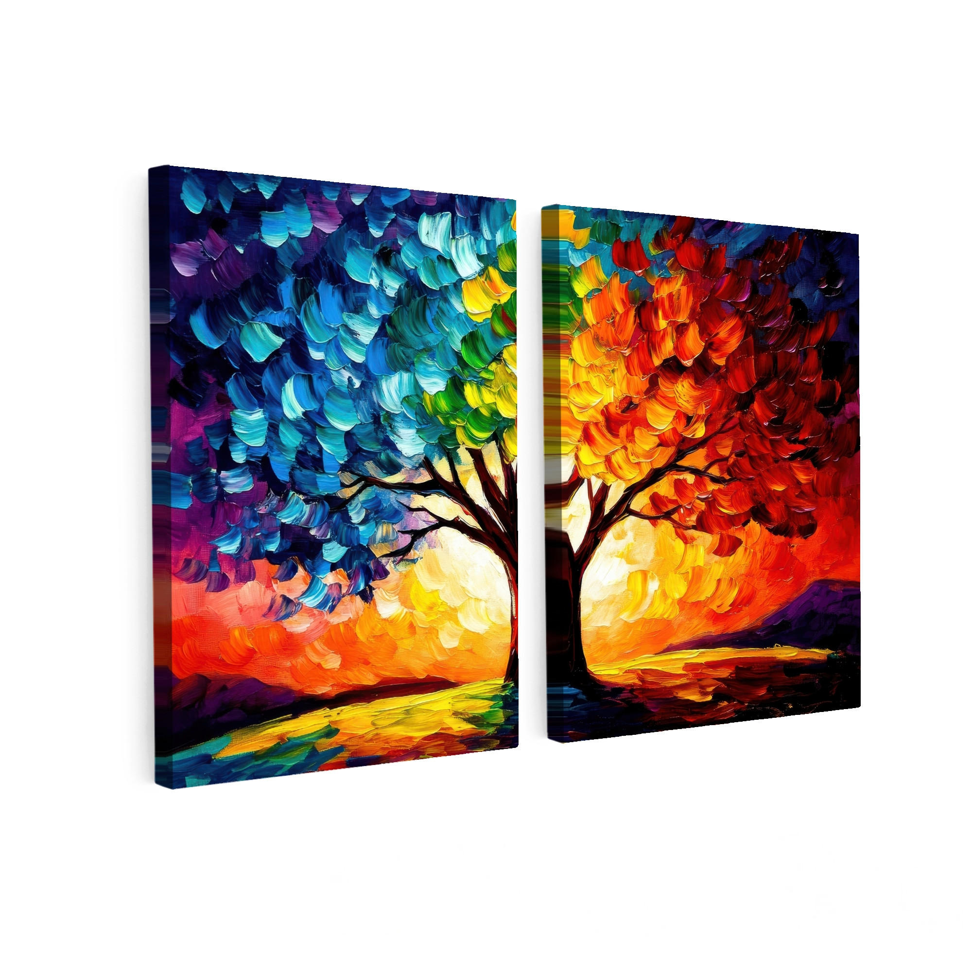 MuchoWow OBRAZ NA PLÁTNĚ 2dílná sada Strom - barevný - vzhled barvy - abstraktní 60x40 cm