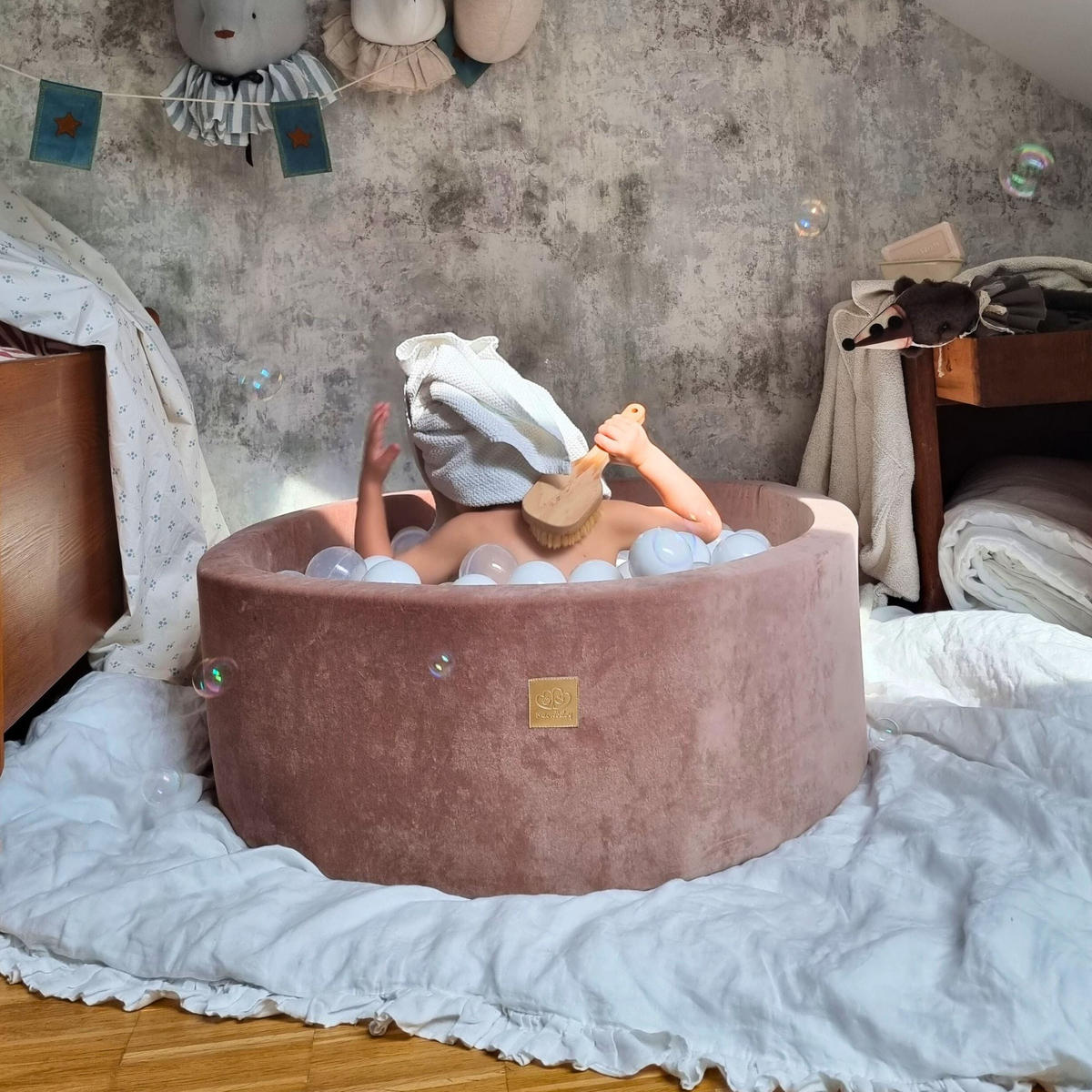 BÄLLEBAD für Kinder, Supersoft Samt, Karamell - Transparent/Beige, Textil (90/90/30cm) - MeowBaby