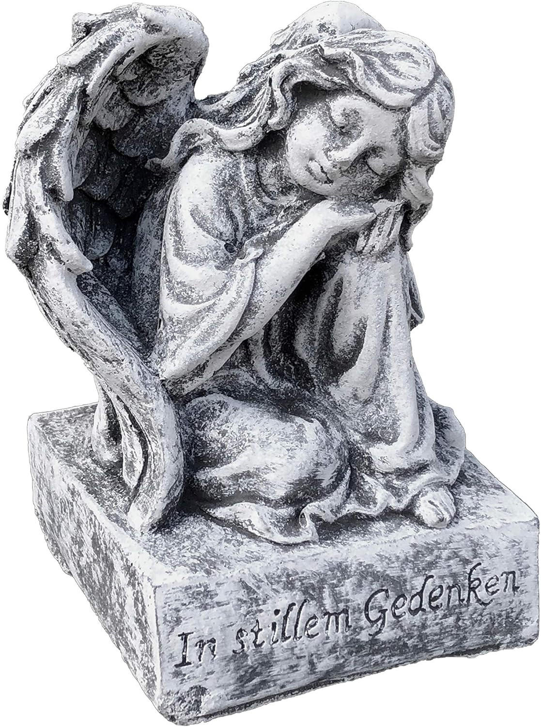 STEINFIGUR Engel auf Sockel, mit Inschrift frostfest Steinguss - Grau, Stein (8/12/8cm) - stoneandstyle