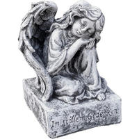 STEINFIGUR Engel auf Sockel, mit Inschrift frostfest Steinguss - Grau, Stein (8/12/8cm) - stoneandstyle