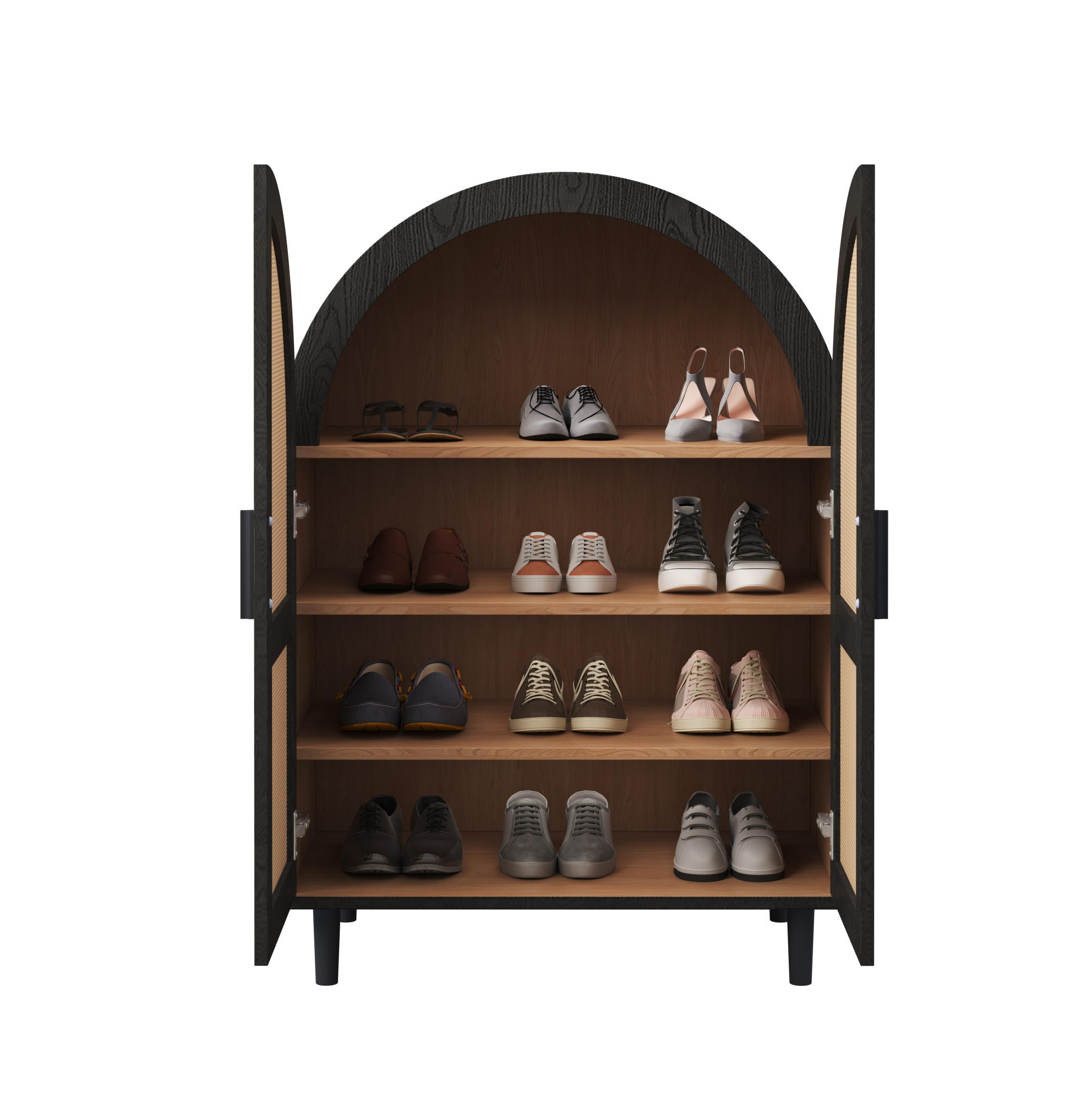 OKWISH BOTNÍK 70/40/100 cm přírodní/černá z MDF a dřevotřískové desky s ratanovými dvířky