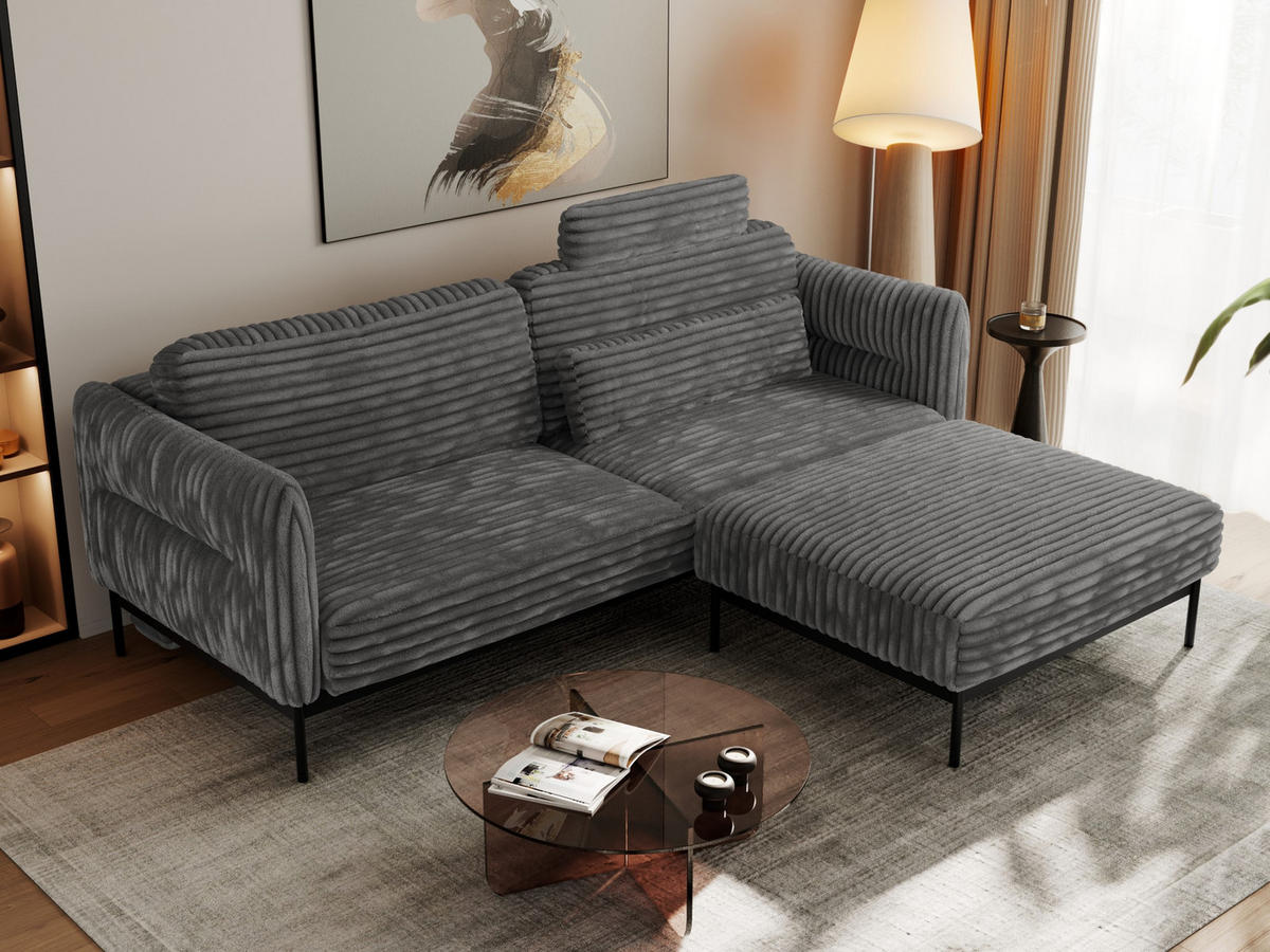 SCHLAFSOFA SALENTO Dunkelgrau Cord - Dunkelgrau/Schwarz, Textil/Metall (221/82/193cm) - MKS