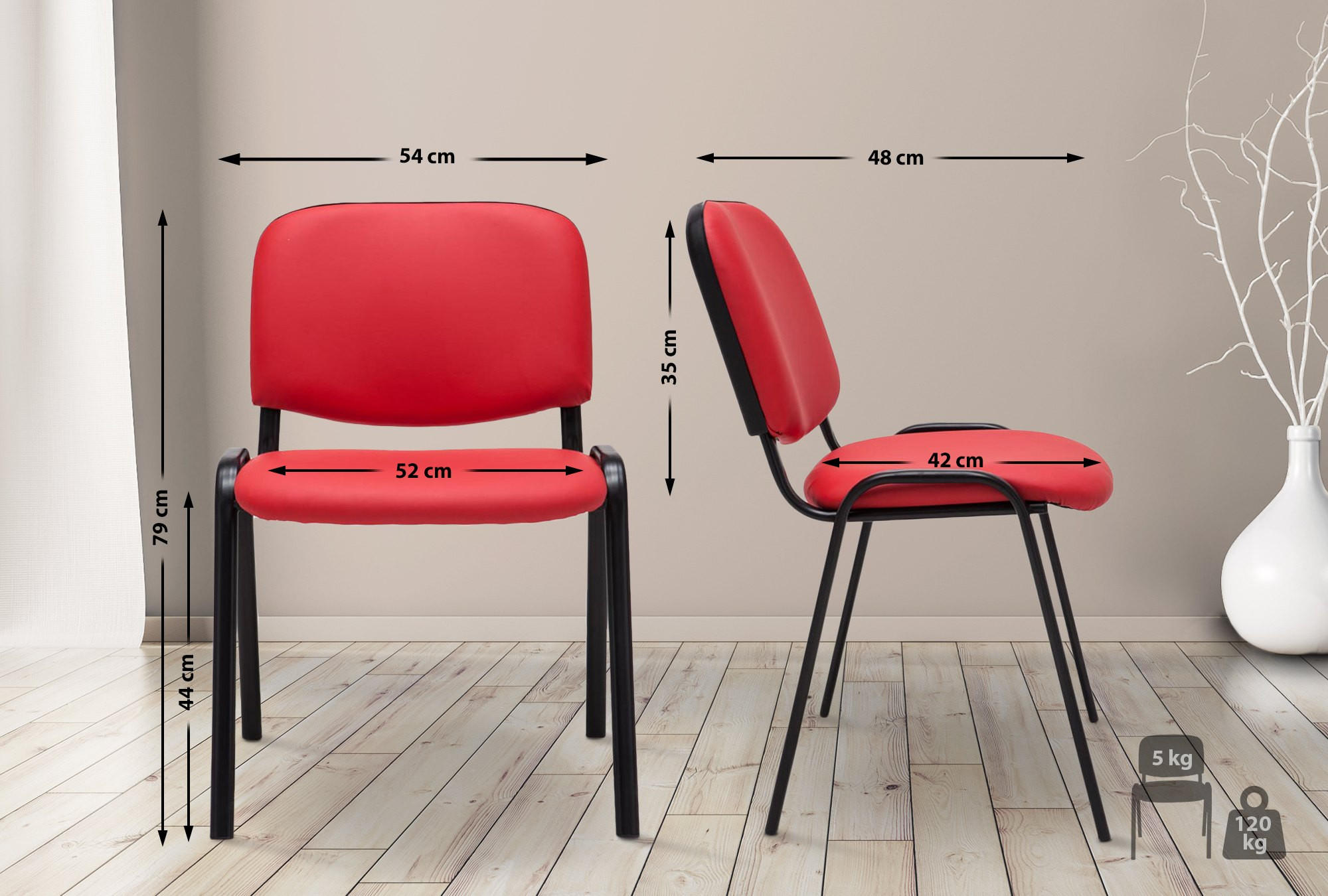 Thumbnail - CLP Besucherstuhl, Rot, Textil, 53x83x53 cm, Arbeitszimmer, Besucherstühle