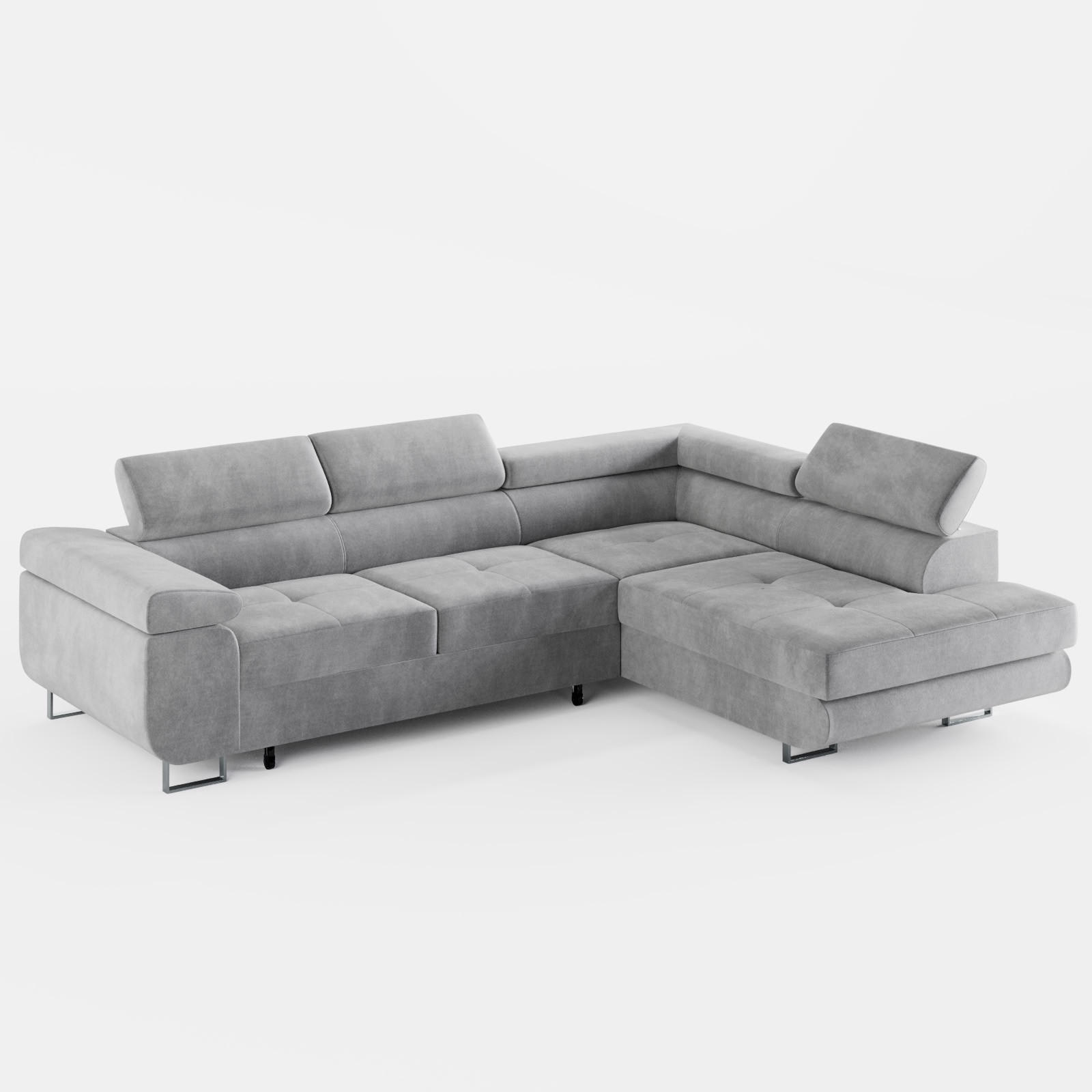 ECKSOFA VEMO EDGE Rechts Grau Velour-Stoff mit Bettkasten und Schlaffunktion - Grau, Textil (270/200cm) - Barchello