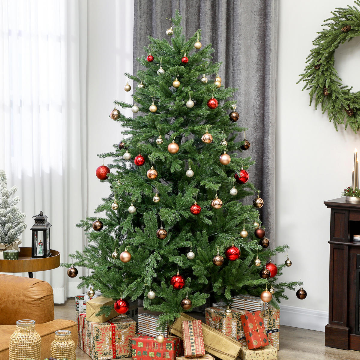 WEIHNACHTSBAUM künstlich 180 cm Christbaum mit 713 Zweigen, Kiefernholzsockel - Grün, Kunststoff (180cm) - HOMCOM