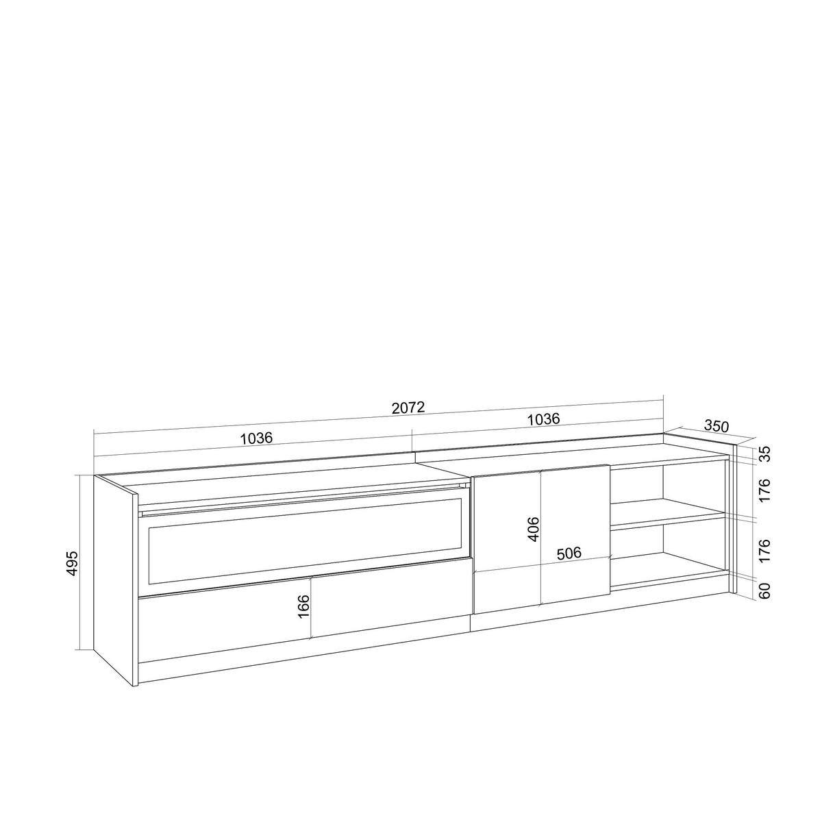 TV-SCHRANK, Lowboard, Eiche Schwarz, Elektrokamin, 207/37/50cm - Eichefarben, Holzwerkstoff (207/50/37cm) - Skraut Home