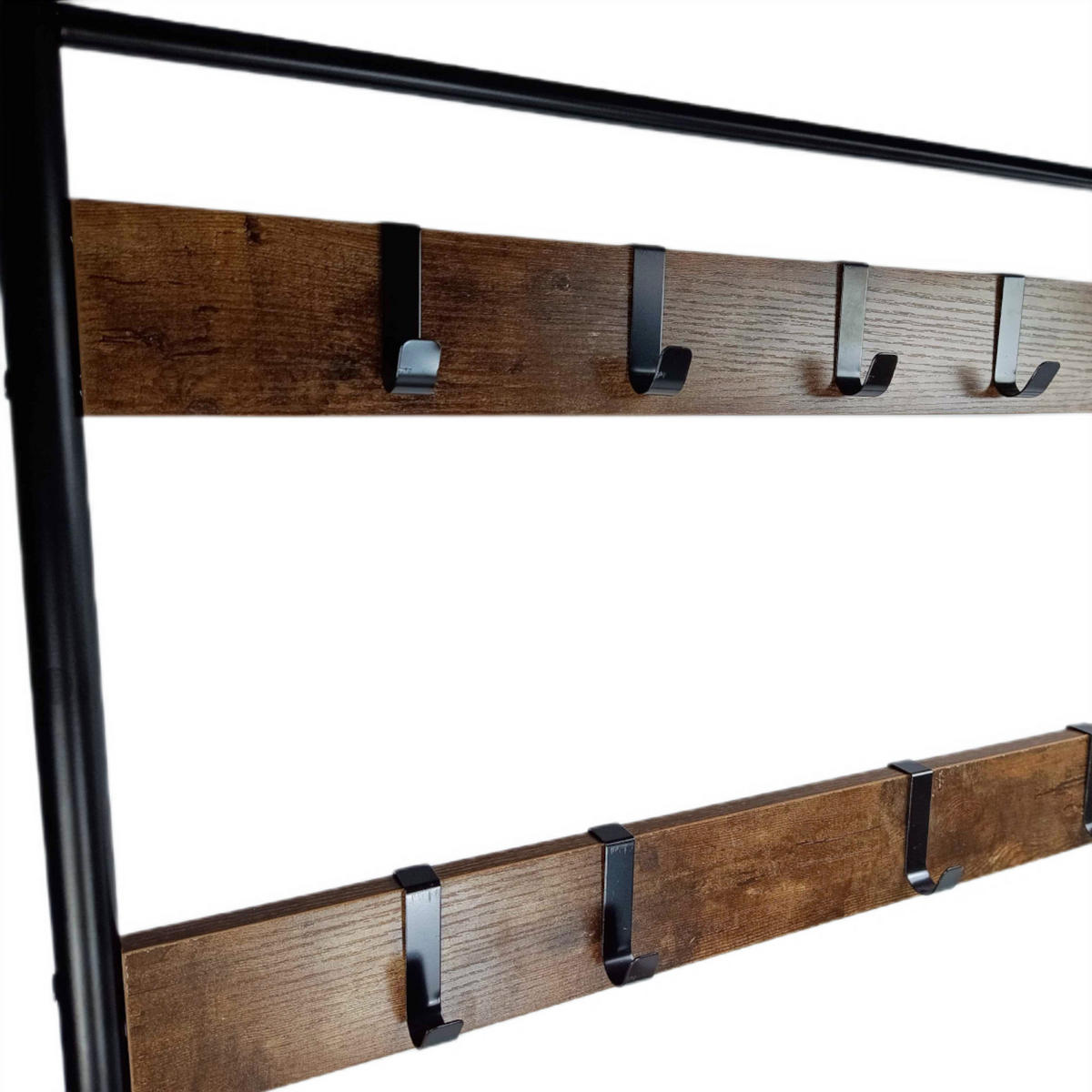 GARDEROBENBANK Holzoptik Metall Dunkelbraun Schwarz mit Schuhablage 175x70x32 cm - Dunkelbraun/Schwarz, Holzwerkstoff/Metall (32/175/70cm) - Begryf