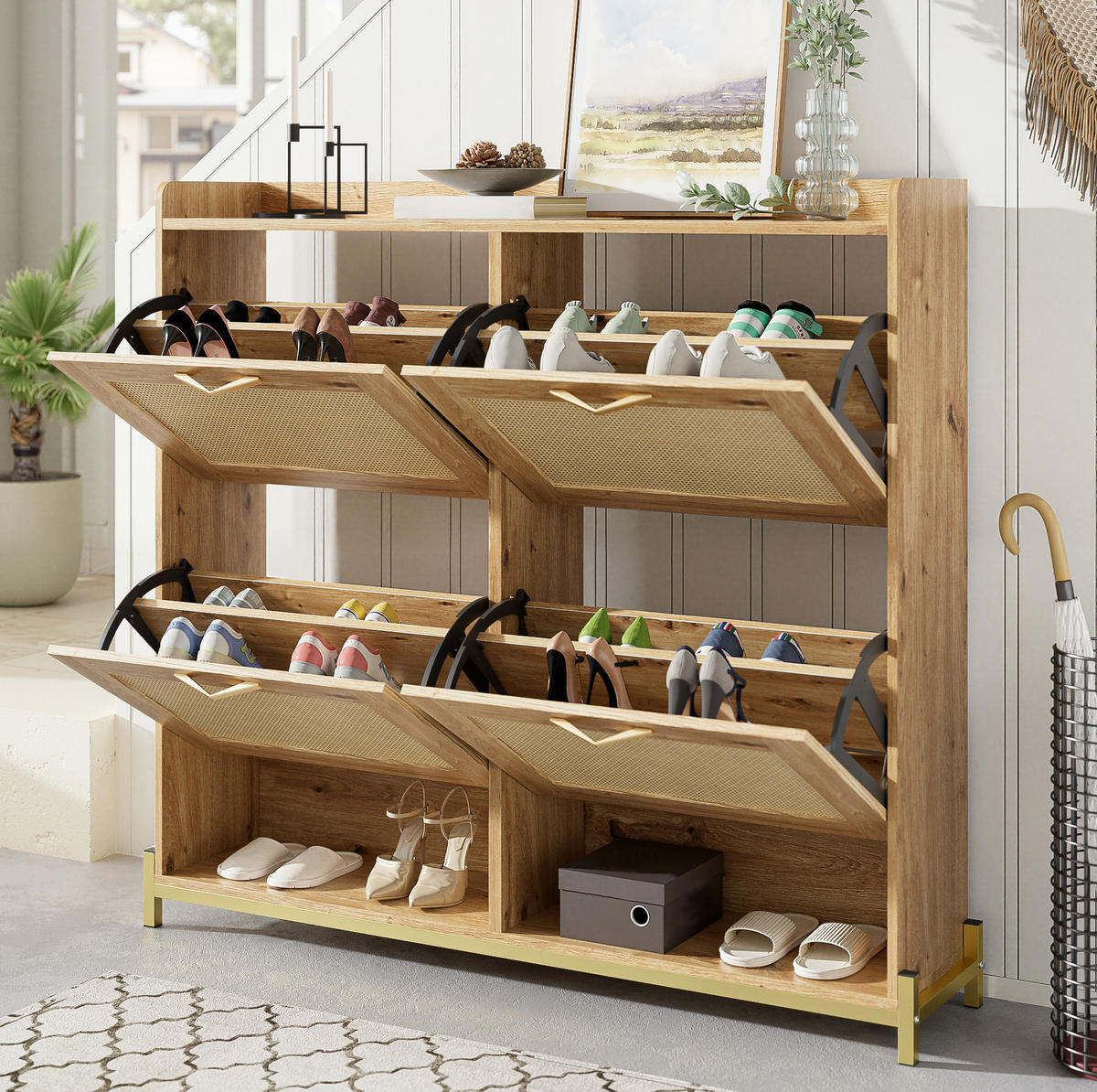 SCHUHSCHRANK platzsparend 108,5 x 24 x 100 cm MDF Holzfarbe - Zwetschgeholzfarben, Holz (24/100/108.5cm) - Beauniv