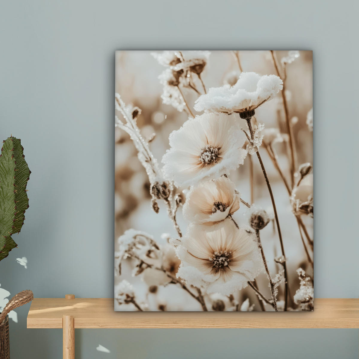 LEINWANDBILD Blumen - Winter - Weiß - Schnee - Beige 30x40 cm - Creme, Textil (30/40cm) - MuchoWow