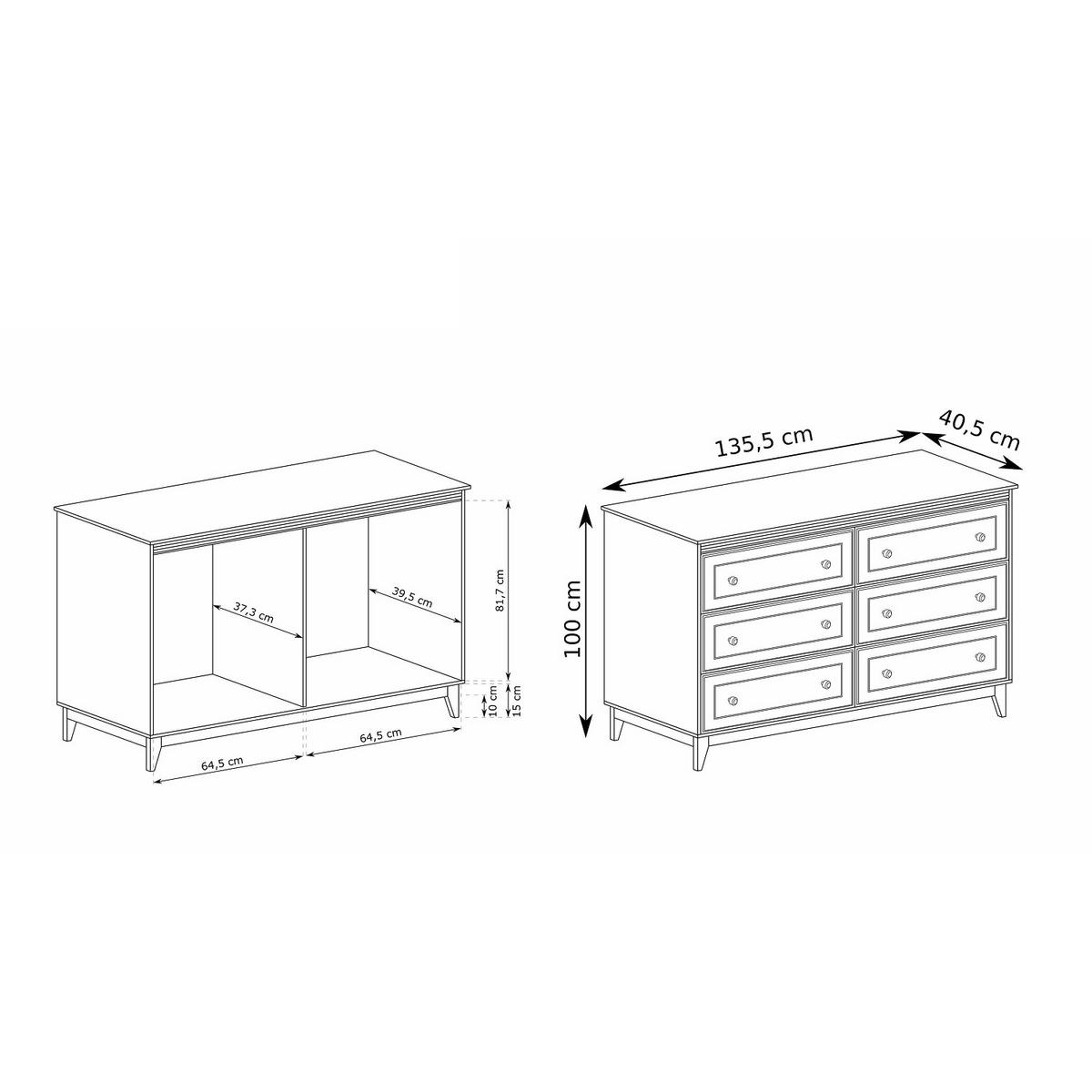 KOMMODE Windsor W-3 135,5 x 100 x 40,5 cm Kaschmir - Kaschmir/Eichefarben, Eichenholz/Holzwerkstoff (135.5/100/40.5cm) - Koseto